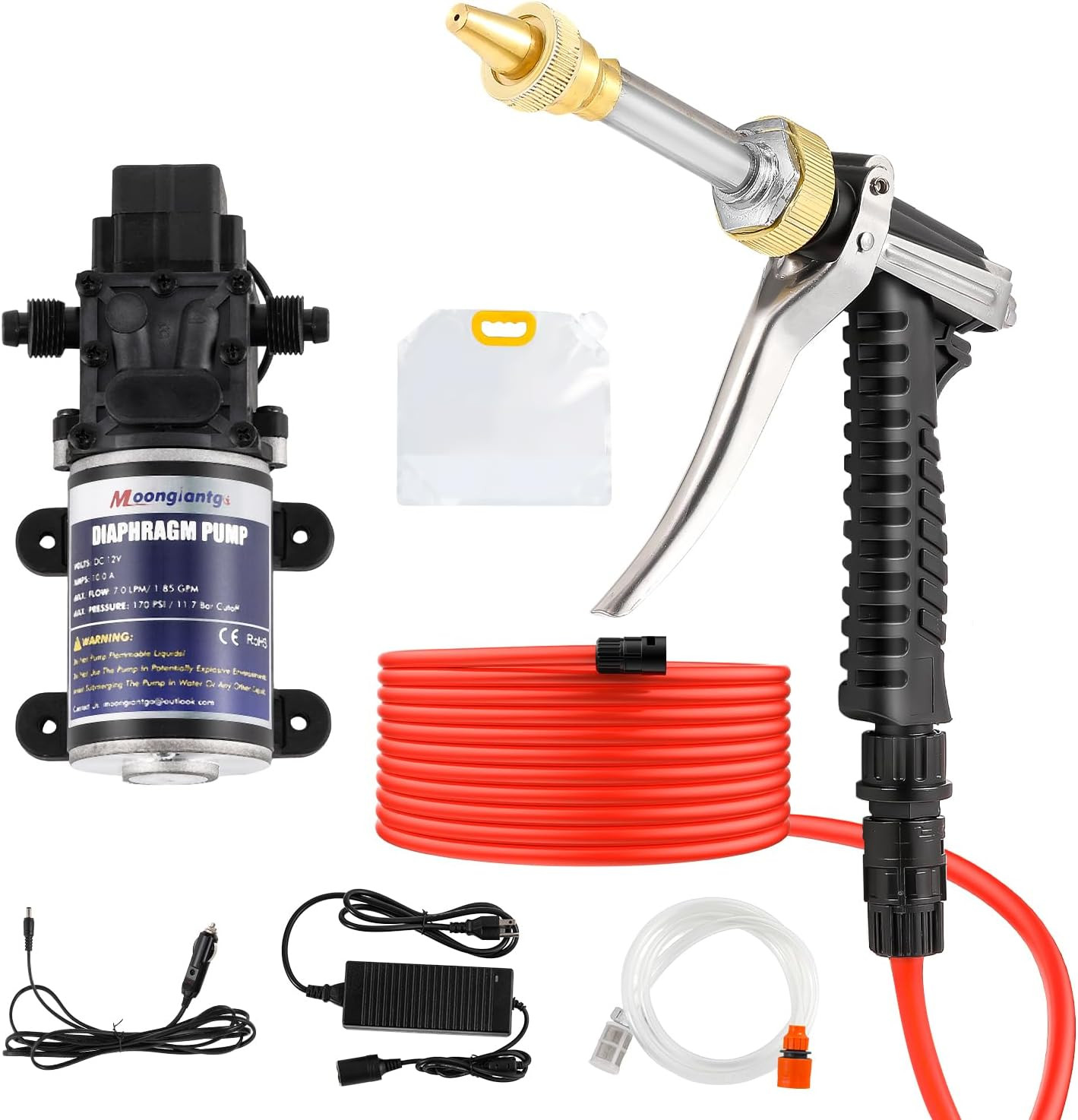 Moongiantgo Car Washer Pump Kit, 12V 170PSI 1.85GPM Boat Washdown Deck Wash Pump