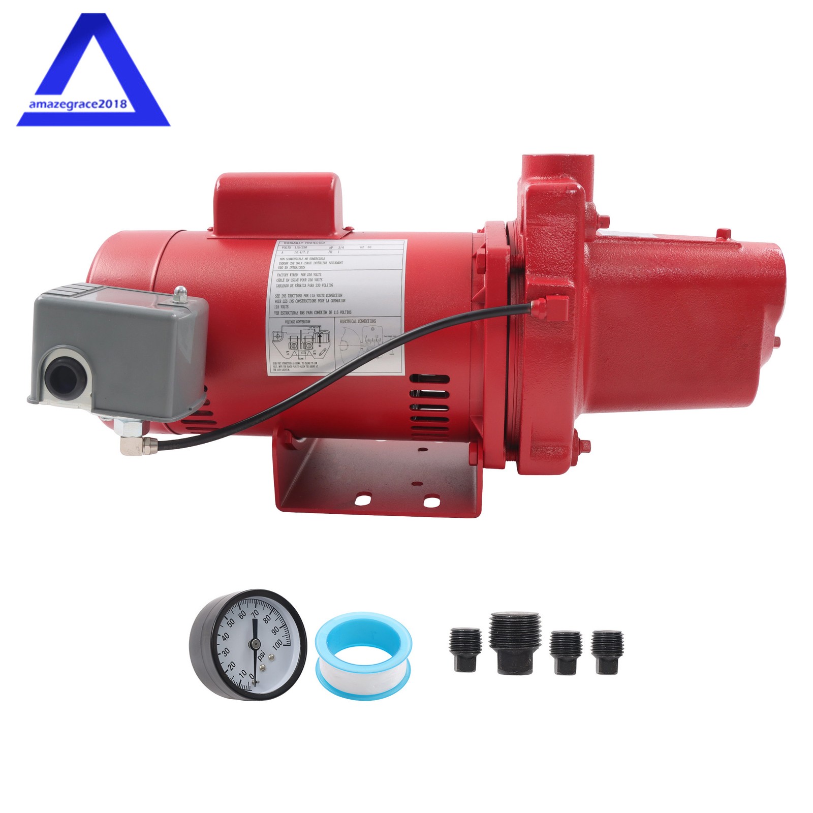 RJS-75-PREM Premium Cast Iron Shallow Well Jet Pump 3/4 HP 16 GPM Red 602207