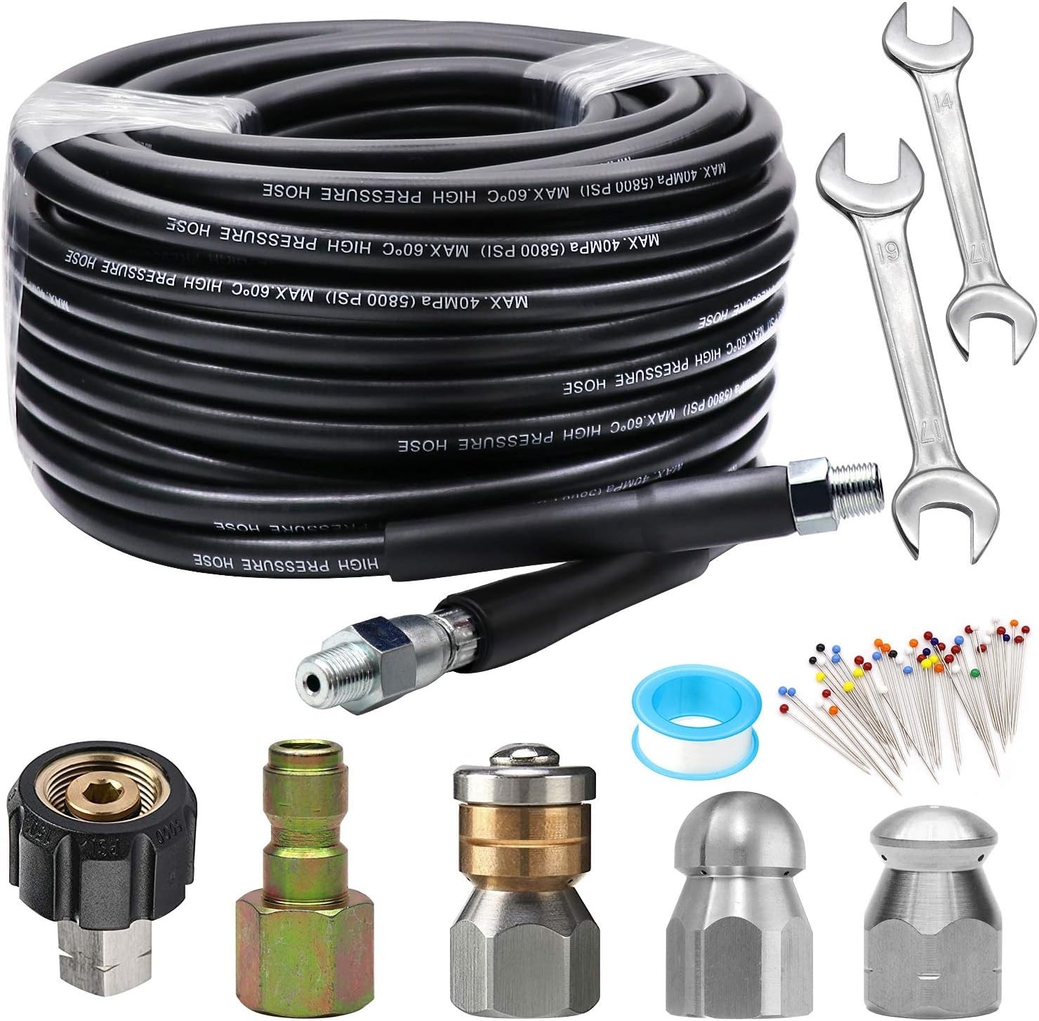 Sewer Jetter Kit 50FT for Pressure Washer, 5800PSI Drain Cleaner Hose 1/4 Inc…