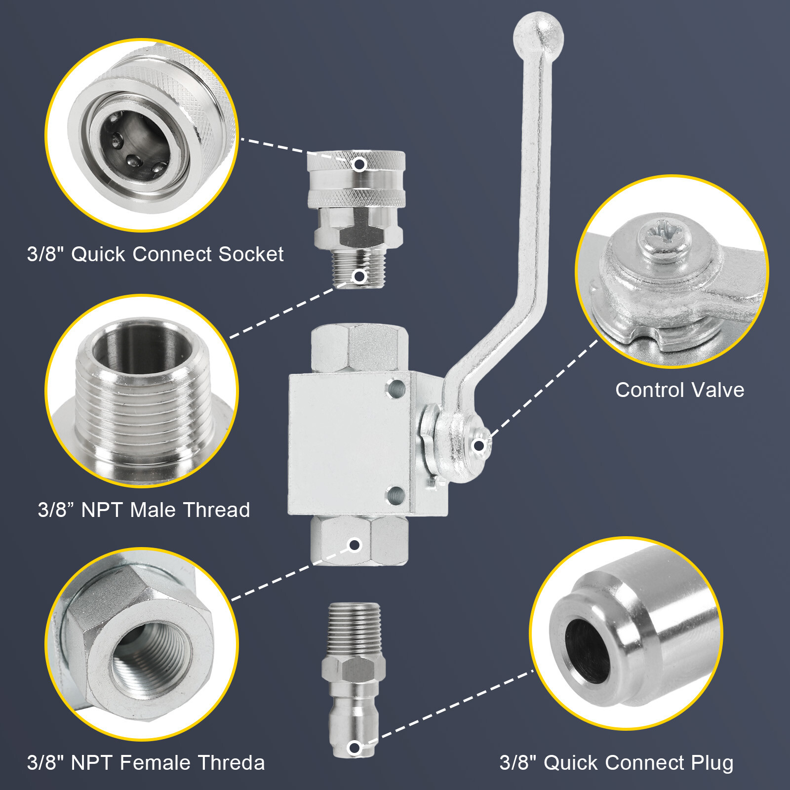 3/8″ Ball Valve 3/8″ fitting Female Out For Pressure Washers Max 4500 PSI