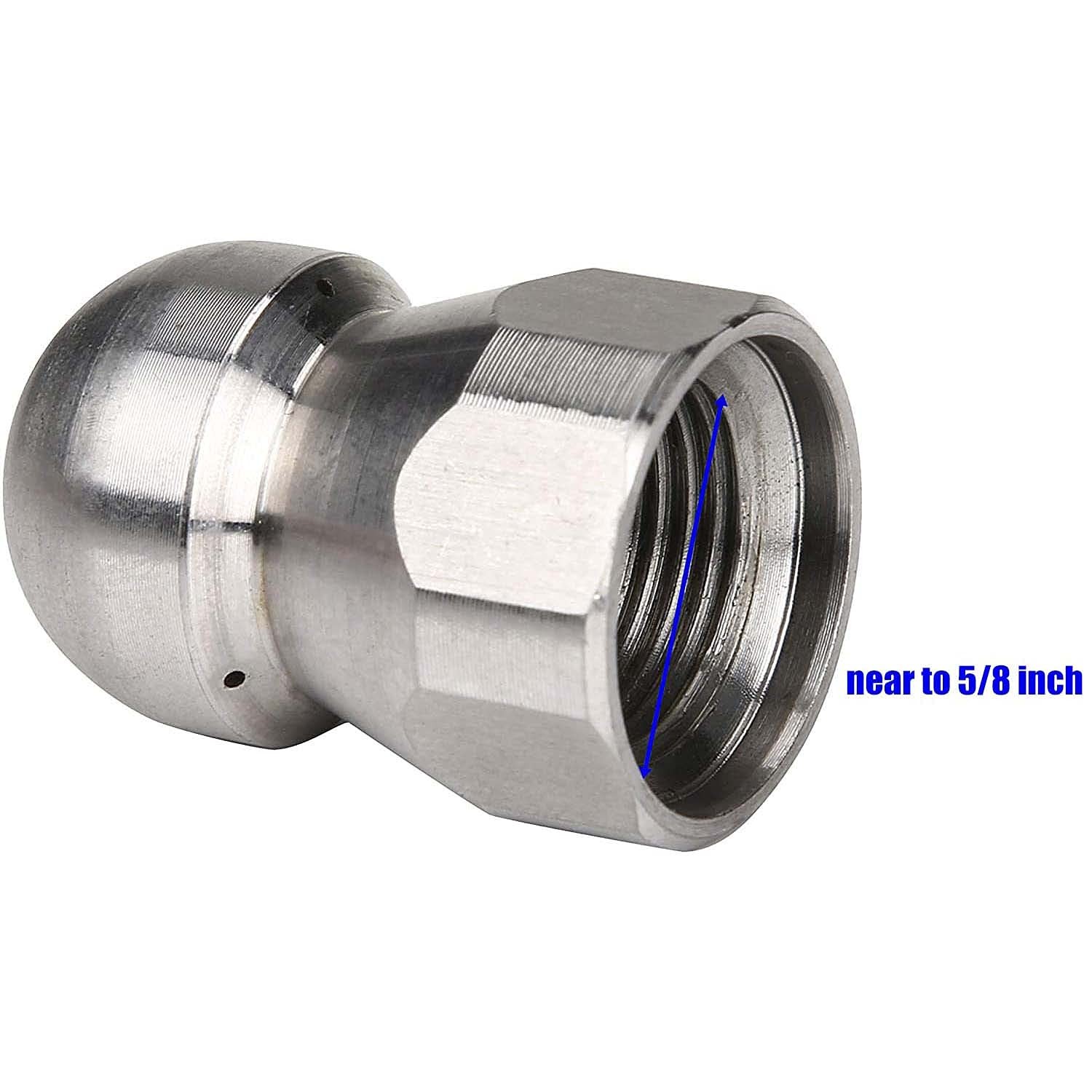Stainless Steel Fixed Sewer Jet Nozzle, Button Nose 3/8” NPT Female 4.0 Orif…