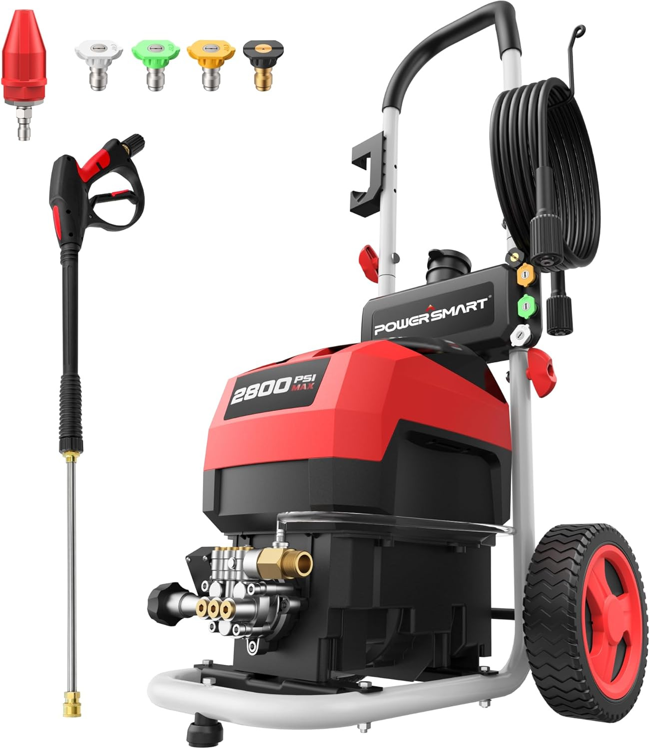 Electric Pressure Washer, 2800 PSI Max, 2.0 GPM, 8″ Wheels, 5 Spray Tips and 1.5