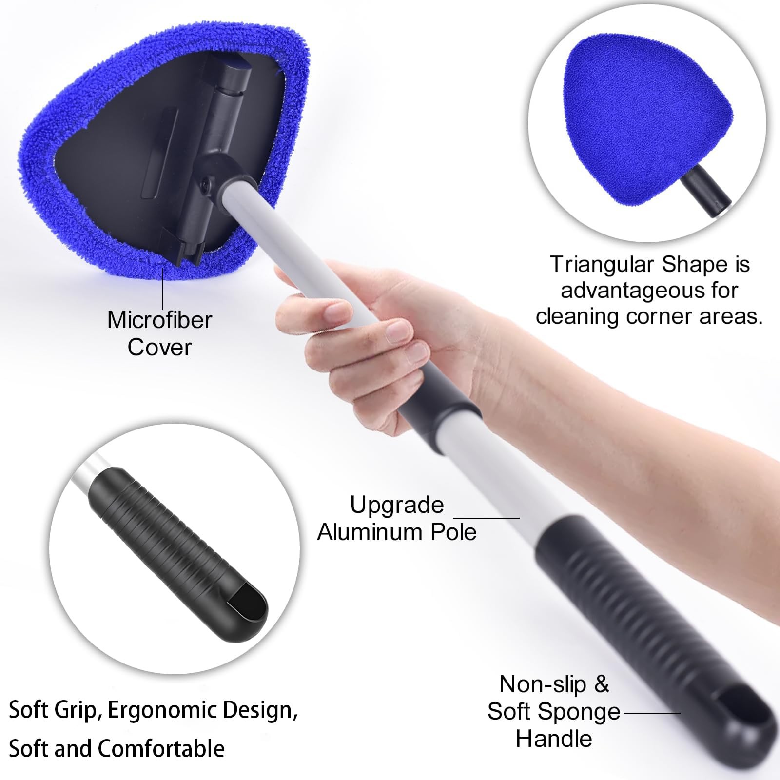 Windshield Cleaner Tool with Reusable Microfiber Pads Inside Car Window