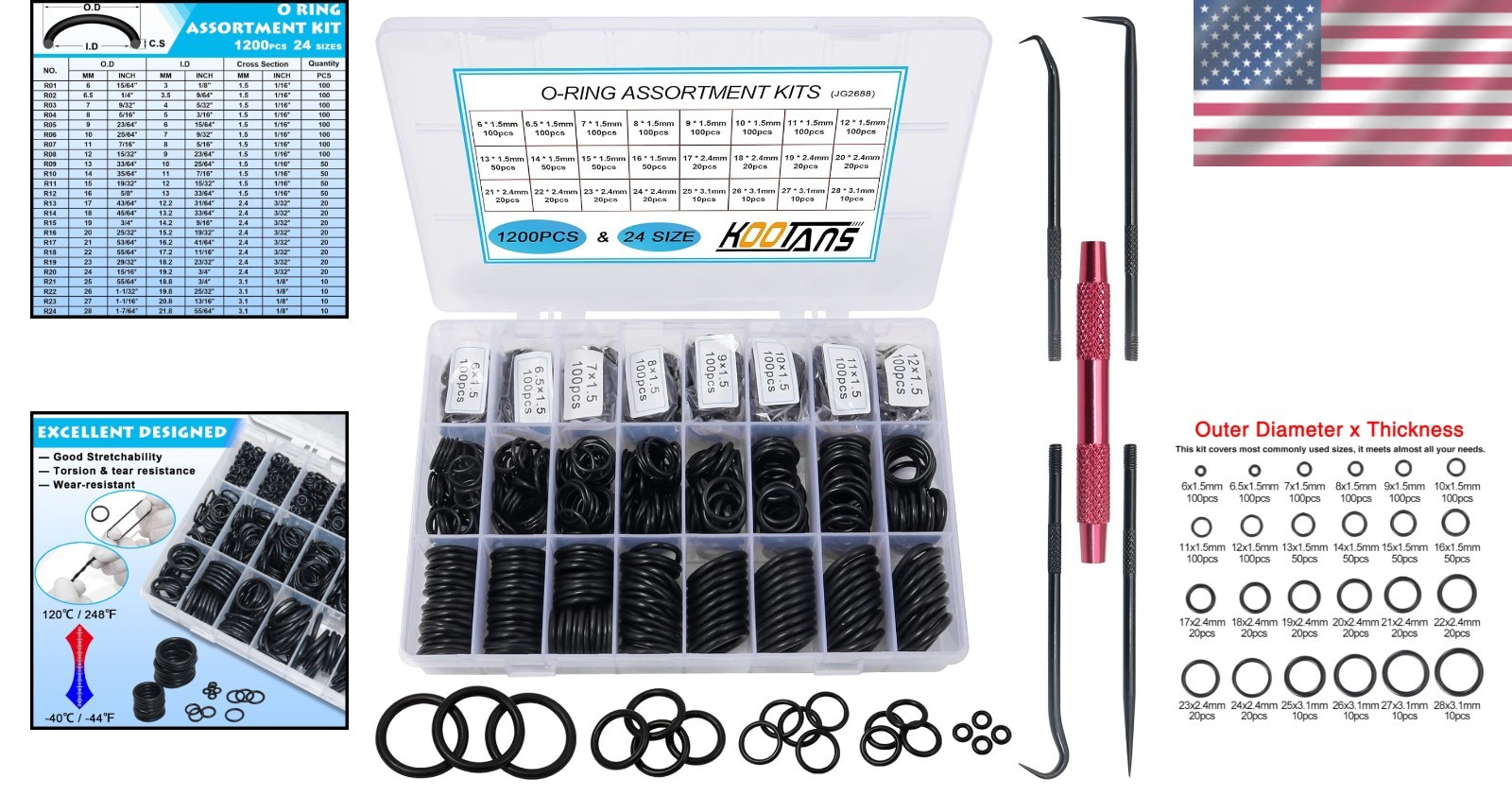 Nitrile Rubber O Ring Kit – 1200 Pcs in 24 Sizes for Plumbing, Automotive & More