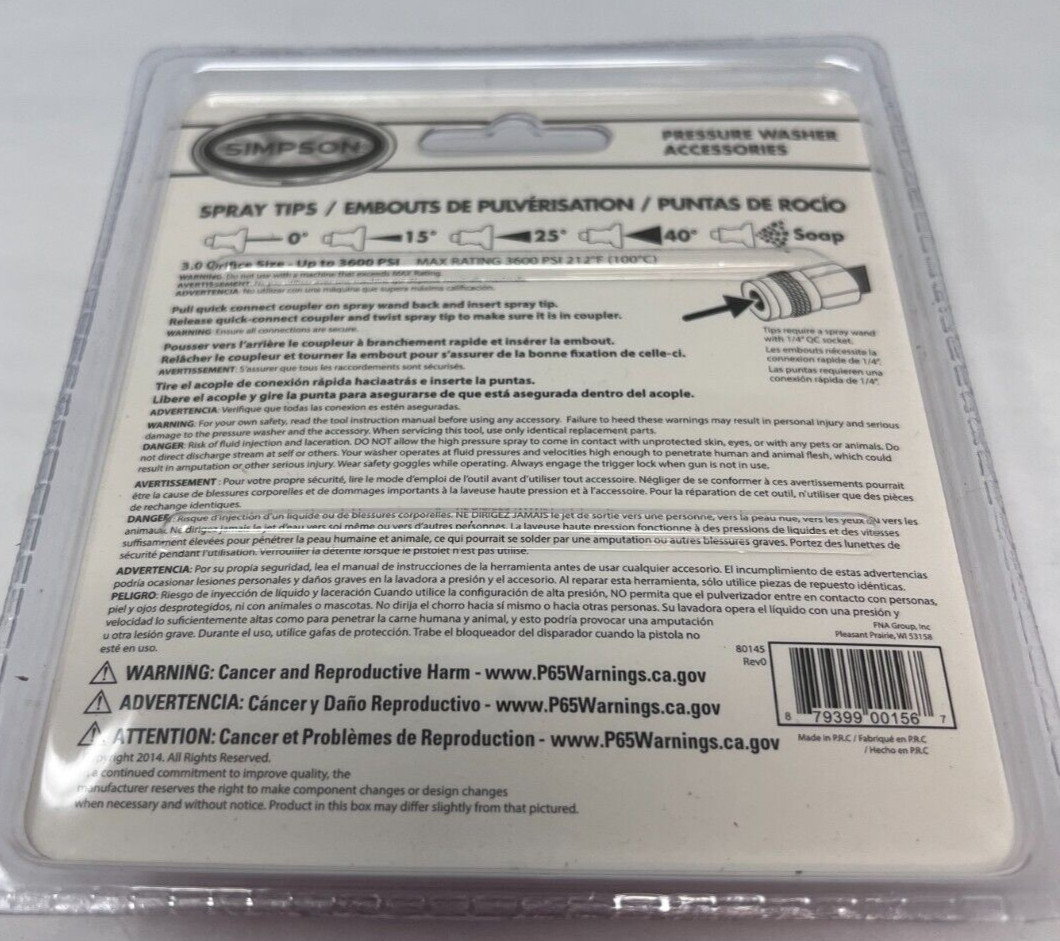 5 Simpson 80145 Spray Pressure Washer Tips Tip 3600 PSI FAST FREE SHIPPING!
