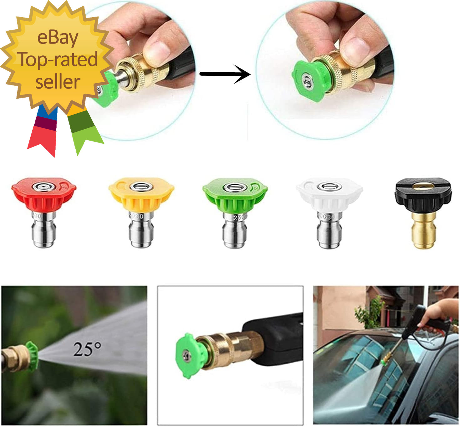 7 Pack Pressure Washer Spray Nozzle Tips Multiple Degrees 14Inch Quick Connect