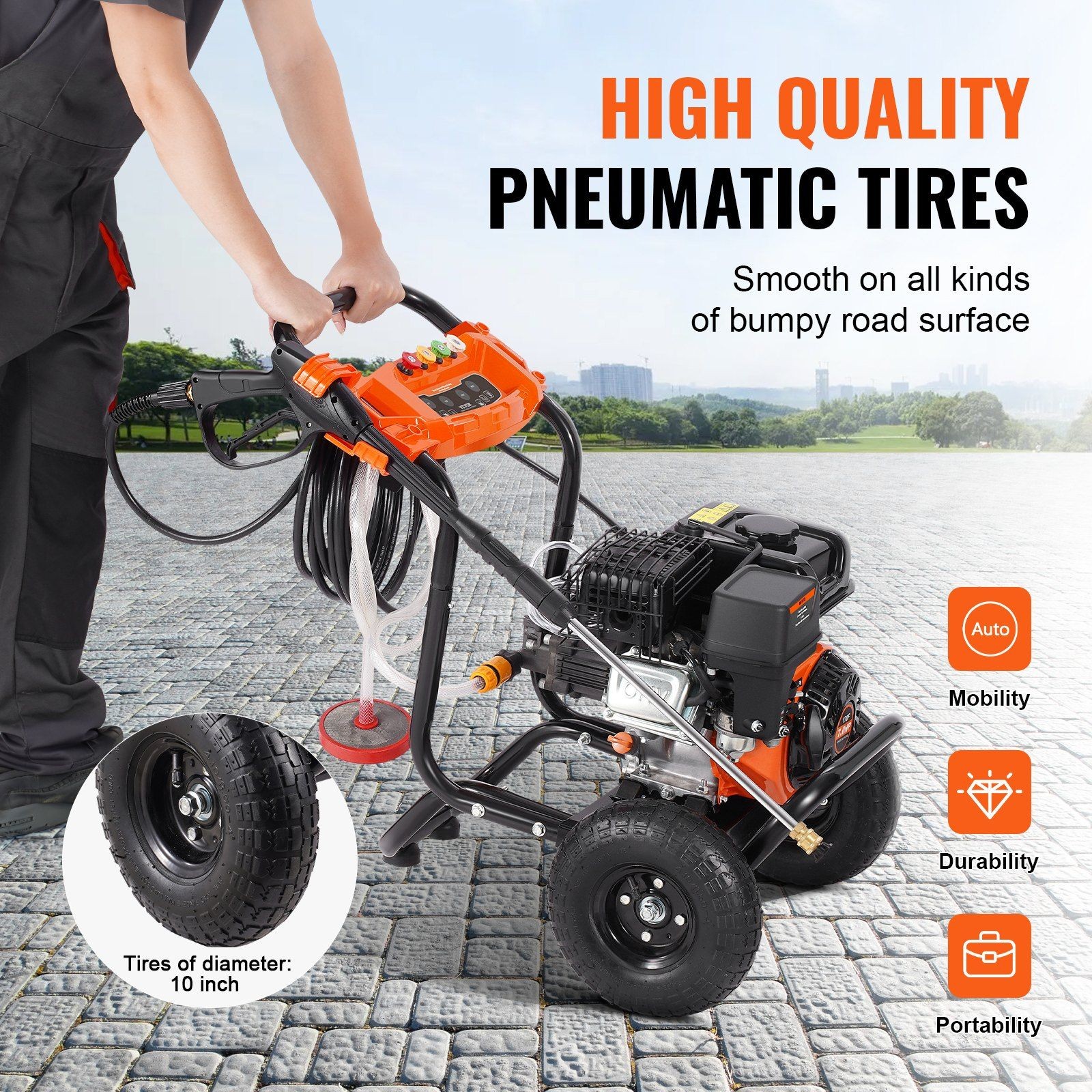 3500PSI 2.6GPM Gas Power Washer, 210cc Engine, Aluminum Pump, 5 Metal Nozzles
