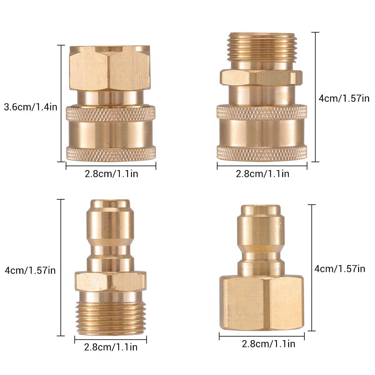 4PCS Pressure Washer Adapter Set Quick Disconnect Kit M22 Swivel 3/8” Connects
