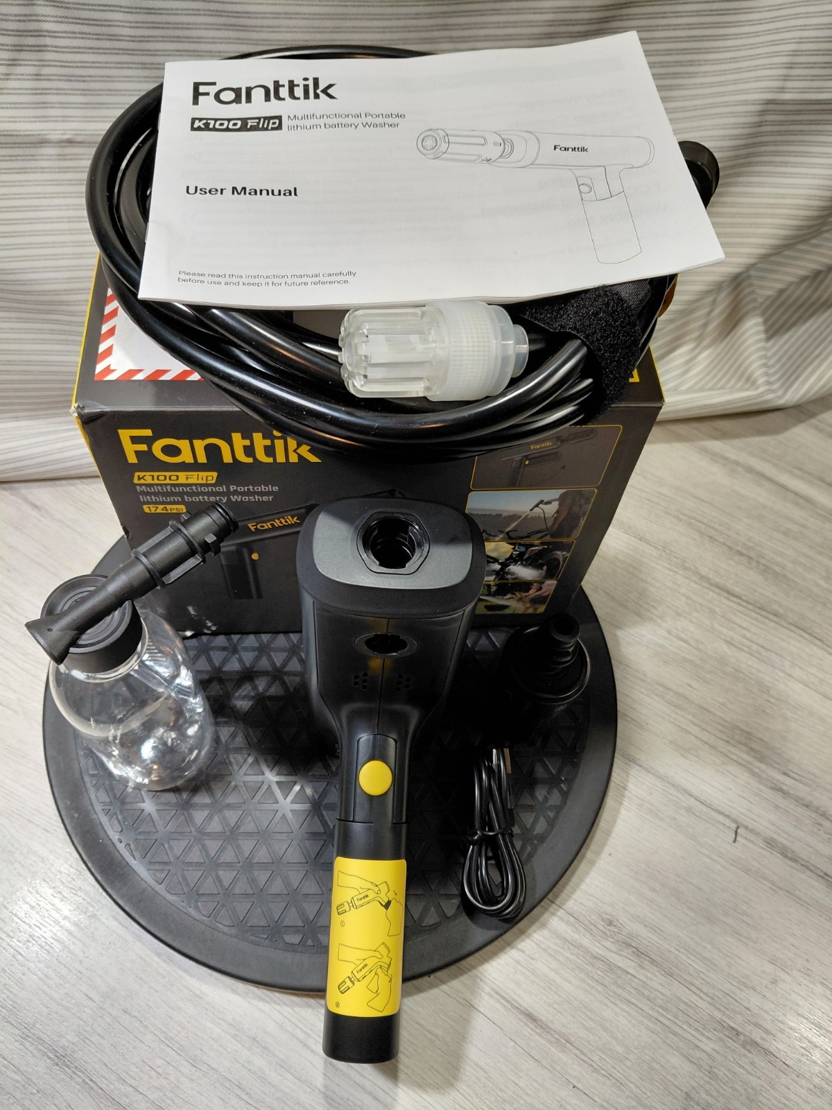 Fanttik K100 Flip Battery Cold Water Pressure Washer 174 PSI w/ Hose Nozzle