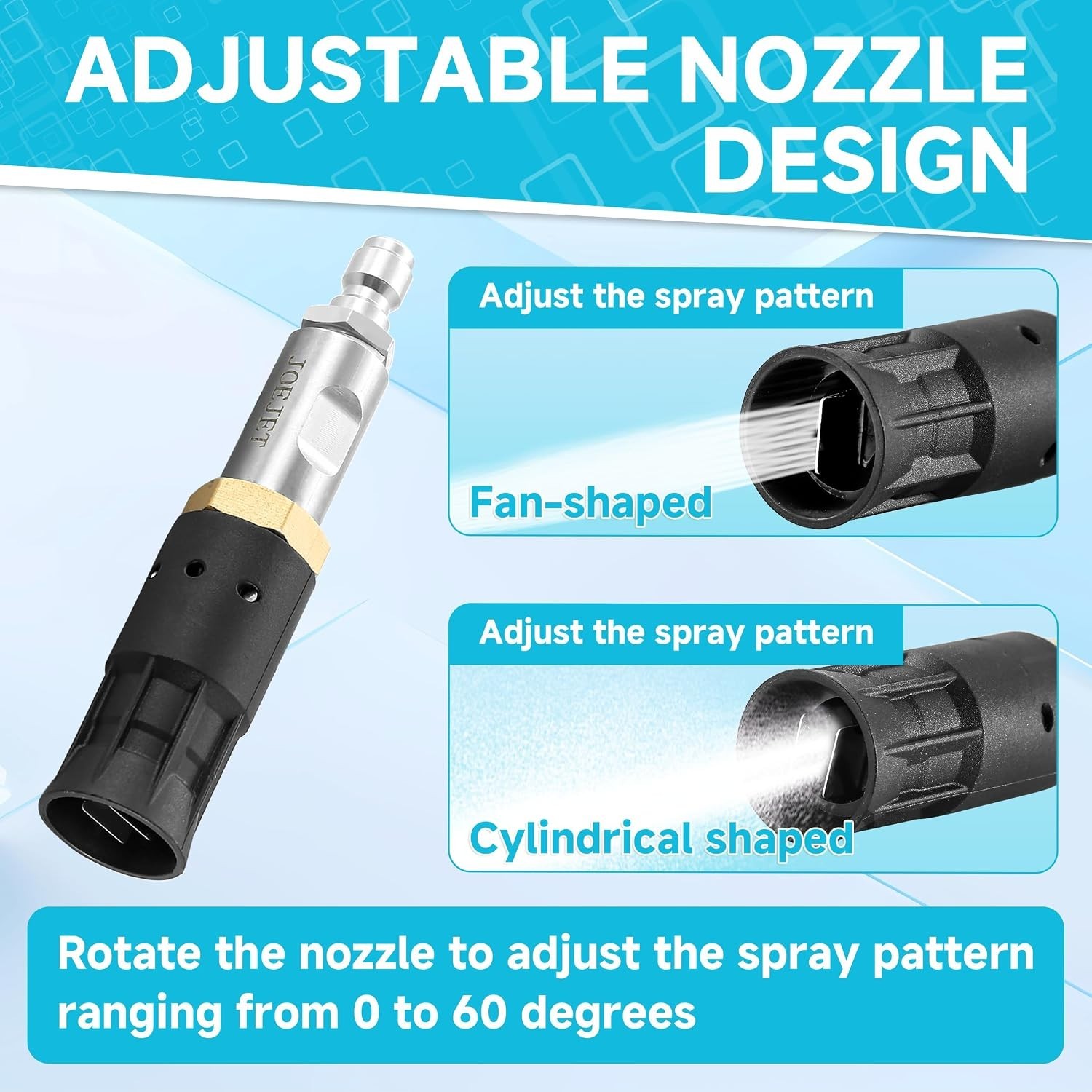 Adjustable Downstream Soft Wash Nozzle, 0-60 Degree Twist