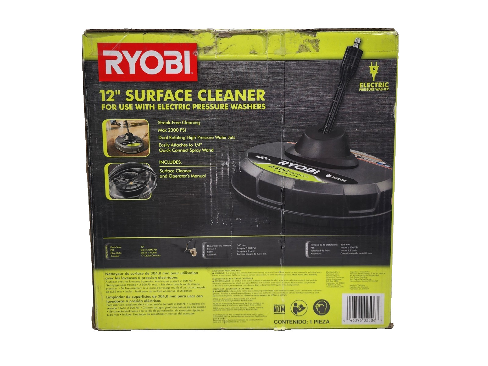 Ryobi 1003 592 218 12″ Electric Pressure Washer Surface Cleaner Up To 2300 PSI