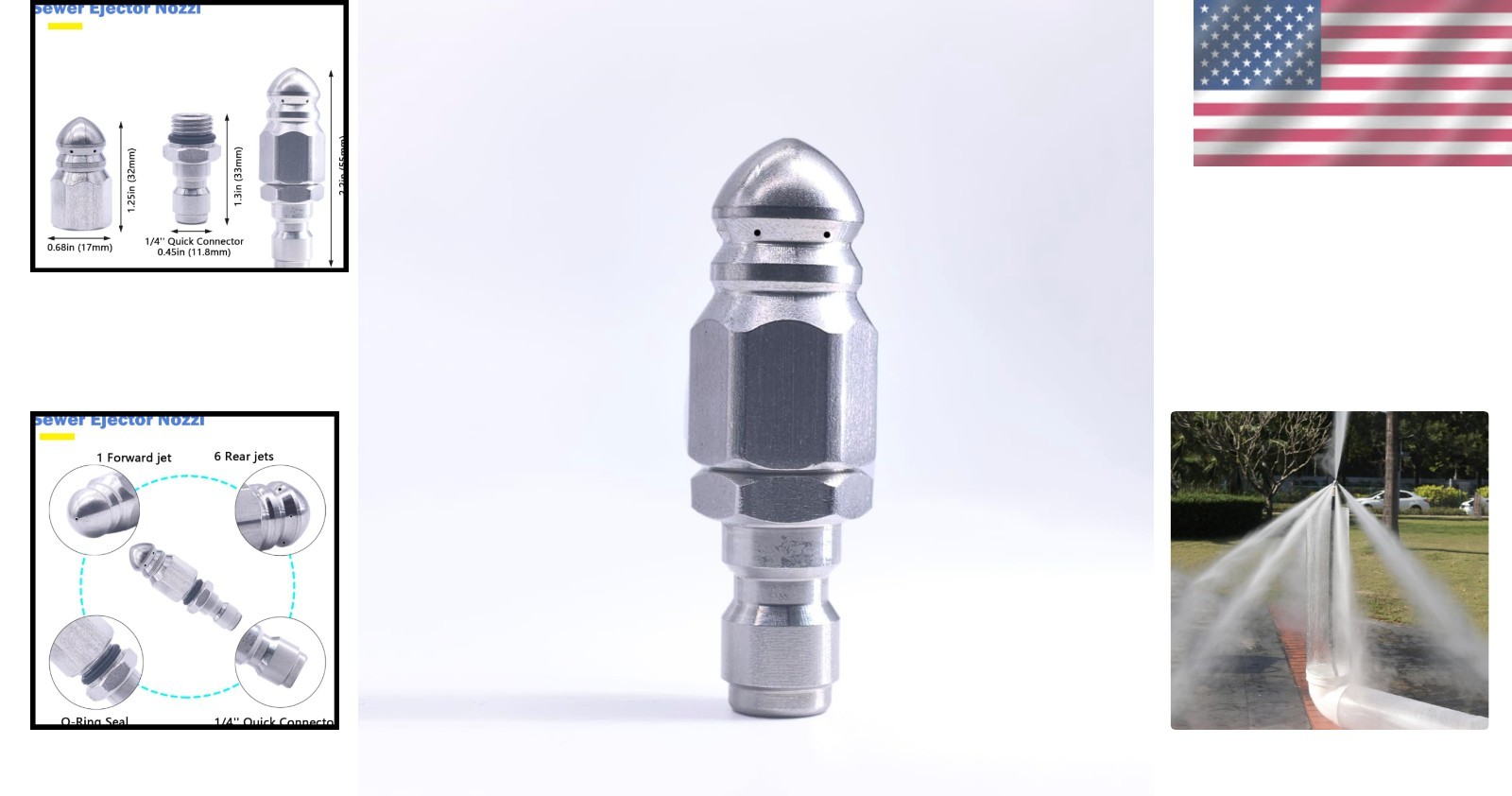 Compact 5000 PSI High Pressure Jetter Nozzle with Stainless Steel Quick Connect