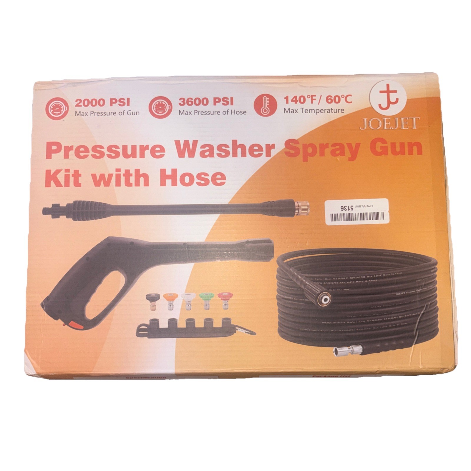 JOEJET Pressure Washer Spray Gun and Hose 32FT, Extension Wand and 5 Nozzle Tips