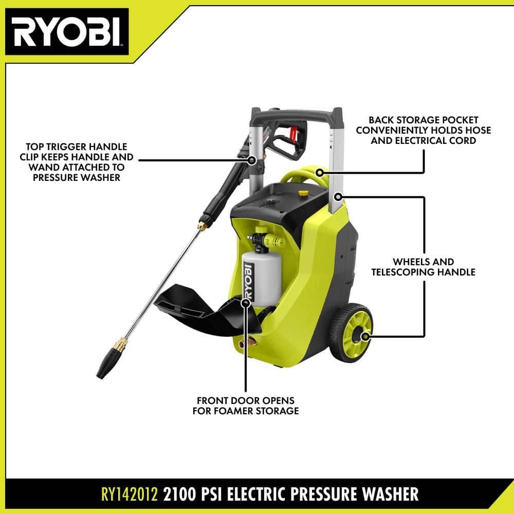 RYOBI 2100 PSI 1.2 GPM Cold Water Corded Electric Pressure Washer with Foamer