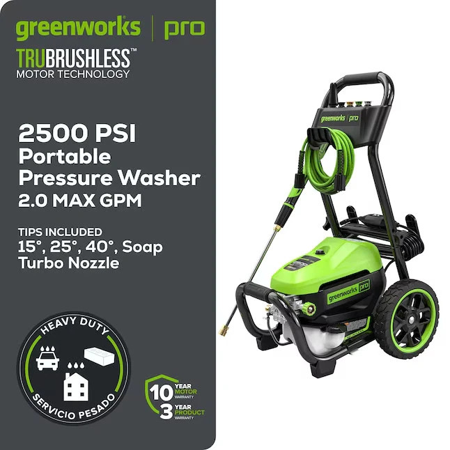 Greenworks 2500-PSI 2-GPM Cold Water Electric Pressure washer with 5 Spray Tips