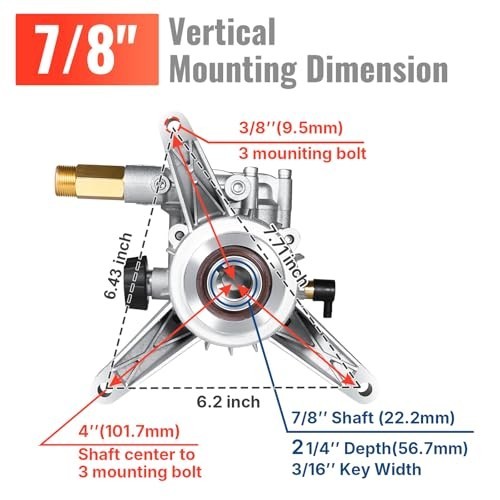 7/8″ Shaft Vertical Pressure Washer Pump 3000 PSI @ 2.5 GPM Replacement for Powe