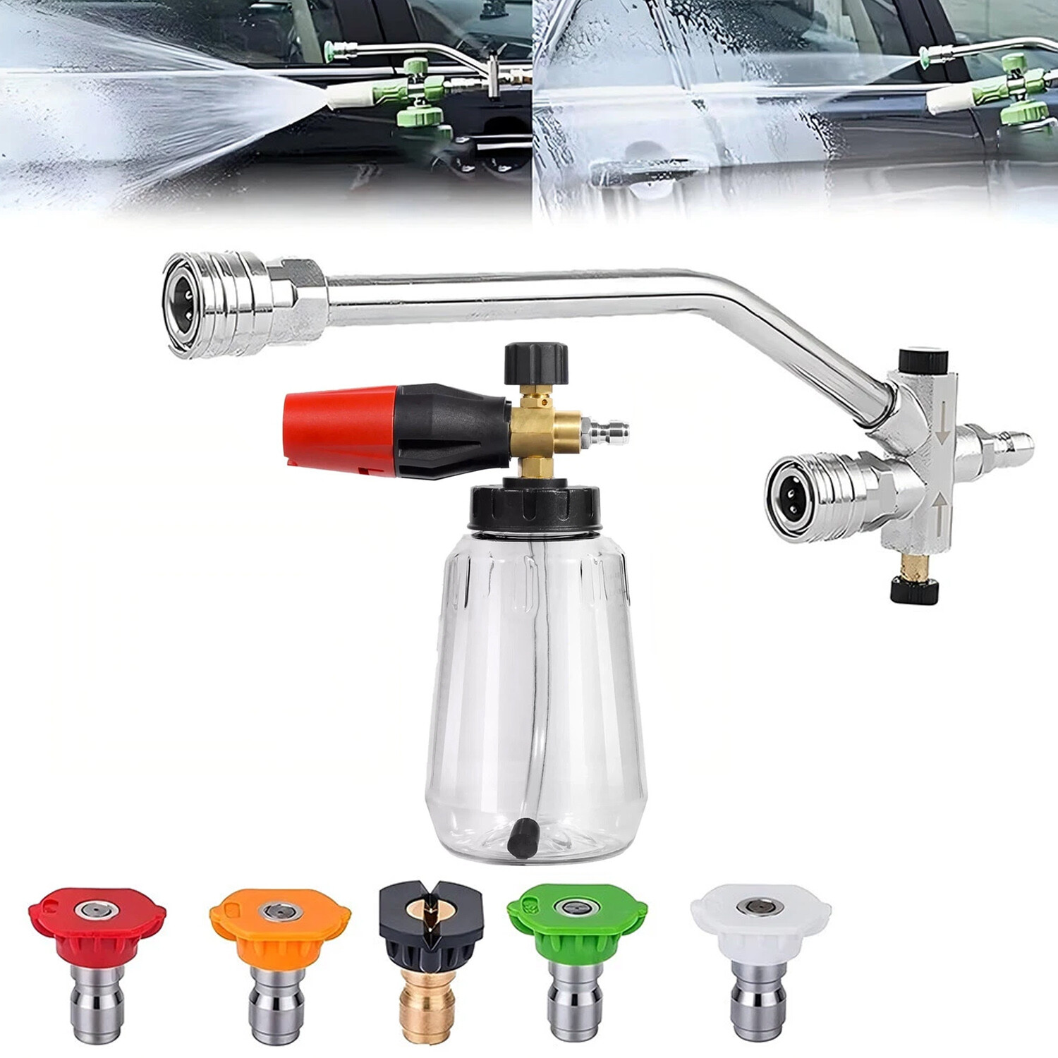 1/4” Pressure Washer Foam Cannon with Dual-Connector Double Tip Attachment USA