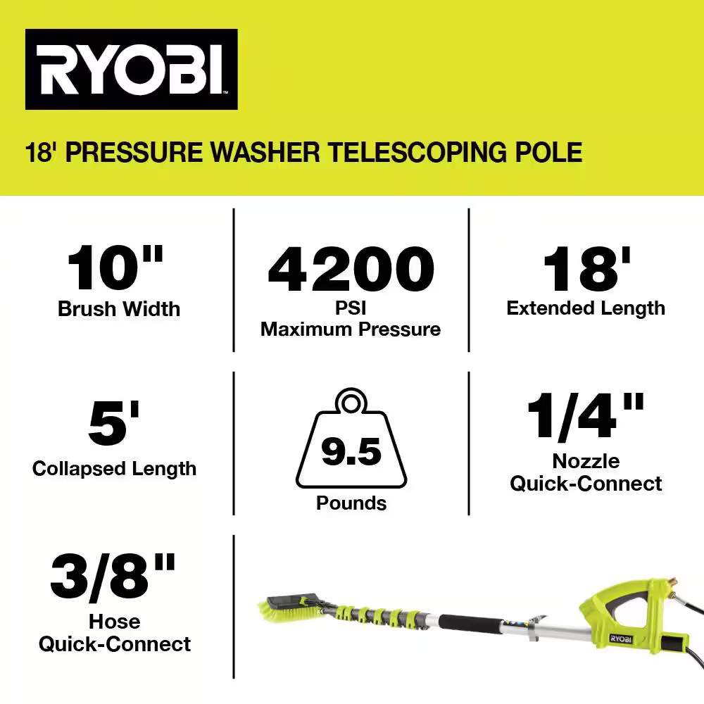 18 Ft. Telescoping Extension Pole with Brush for Most Gas Electric and Cordless