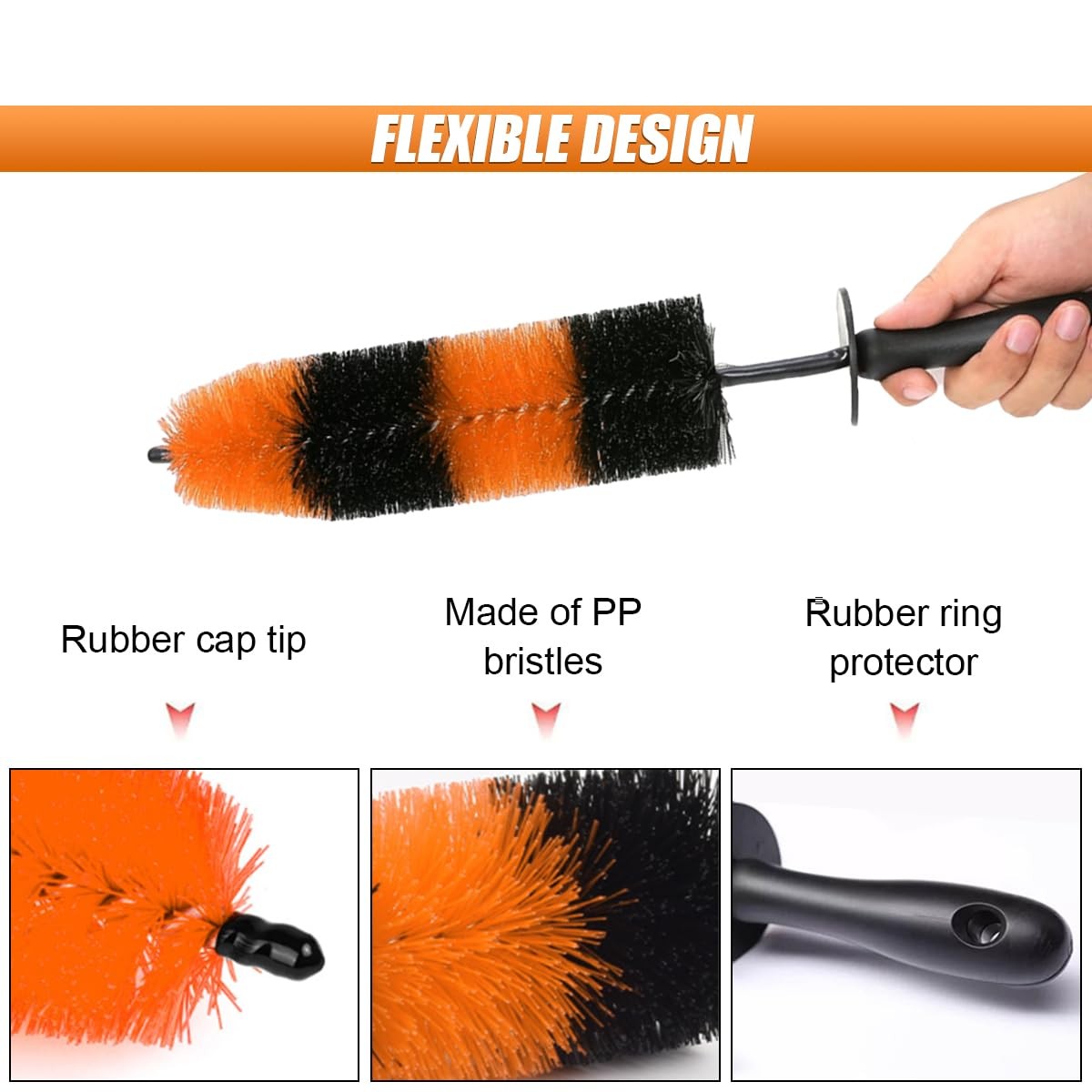 Master Car Wheel Brush, 16″ Long Soft Bristle Rim Orange & Black
