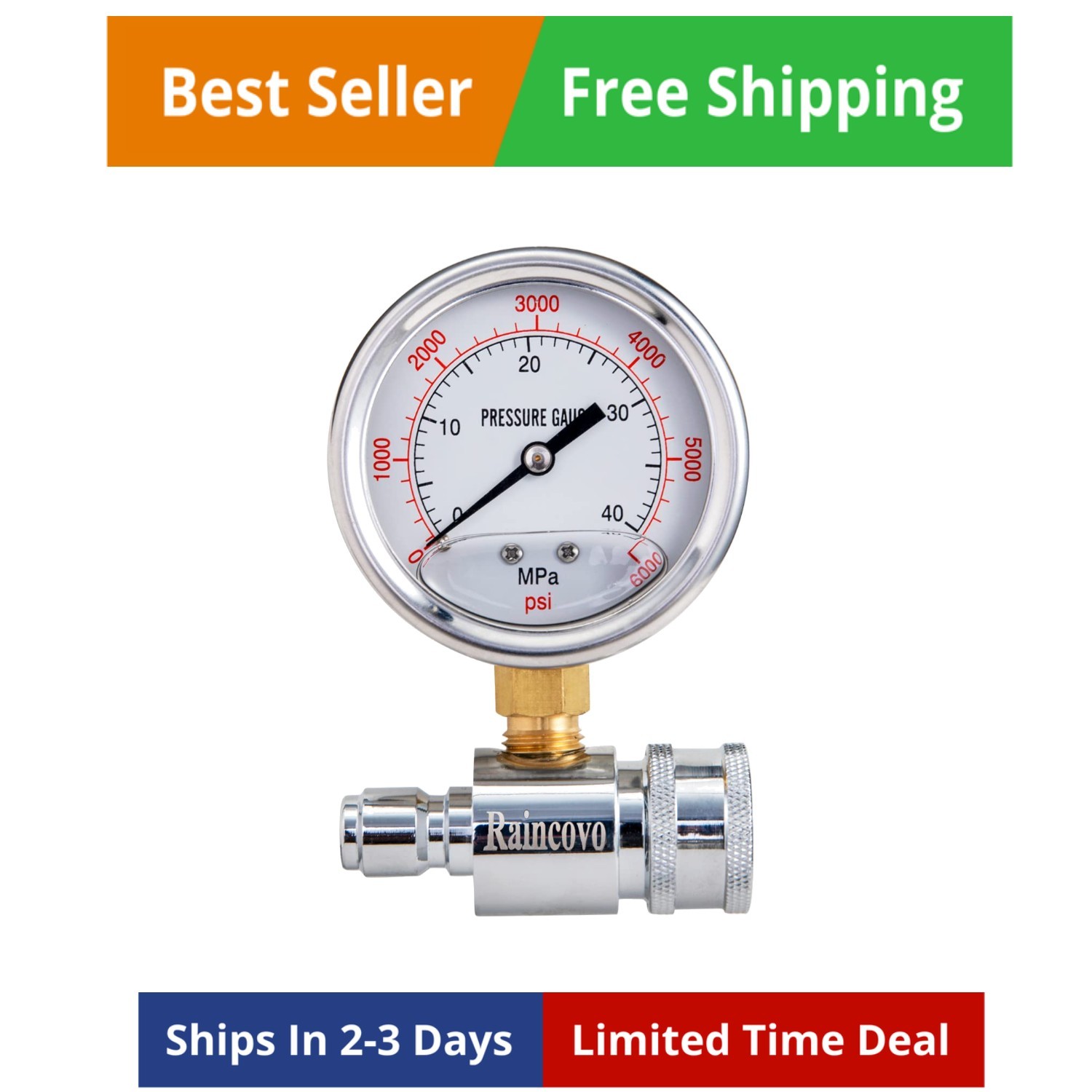 Pressure Washer Gauge, 6000 PSI, 3/8 Inch Quick Connect, Pressure Gauge for P…
