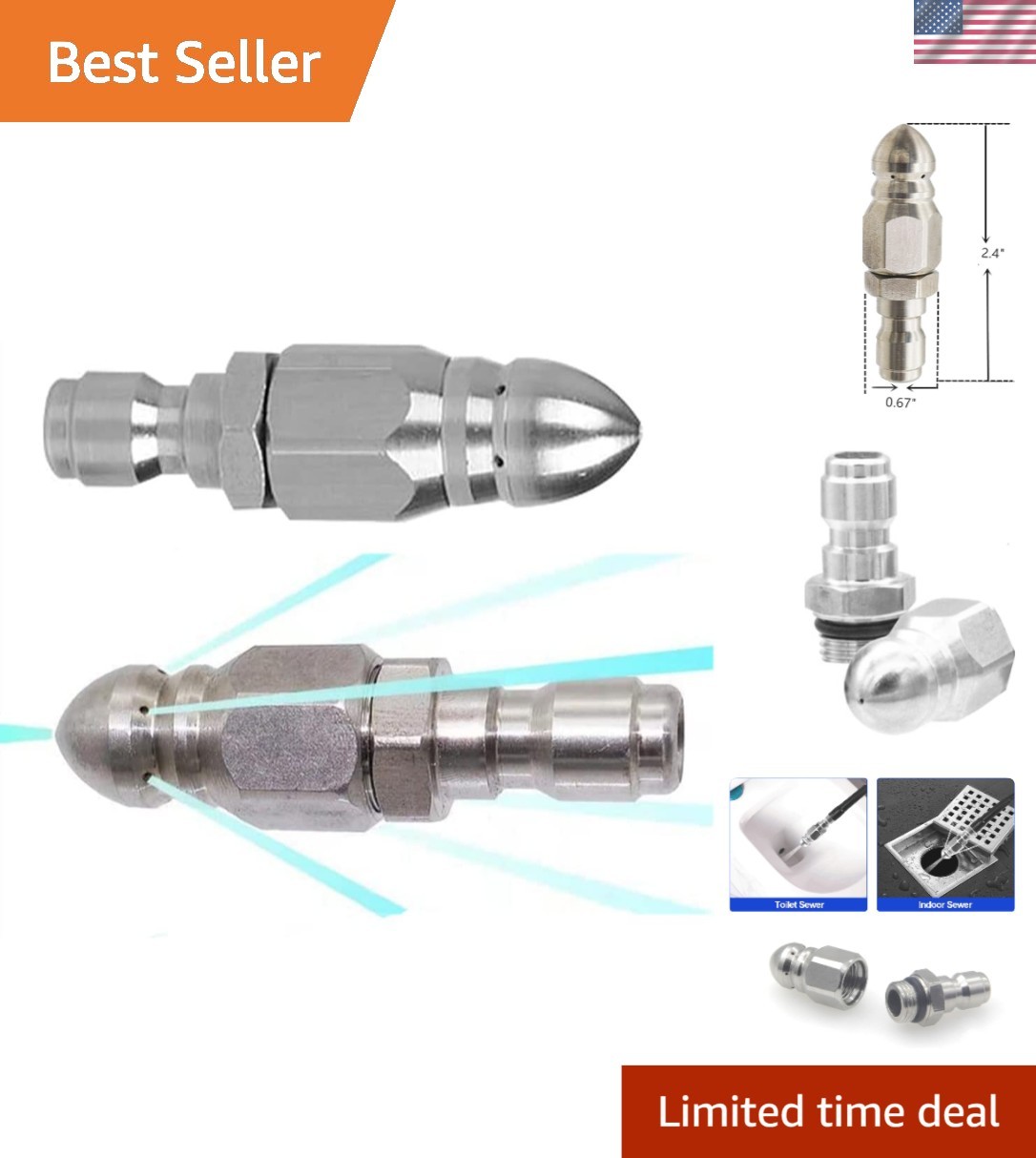 Professional-Grade Compact Pressure Washer Nozzles for Drain Cleaning – 2 Sets