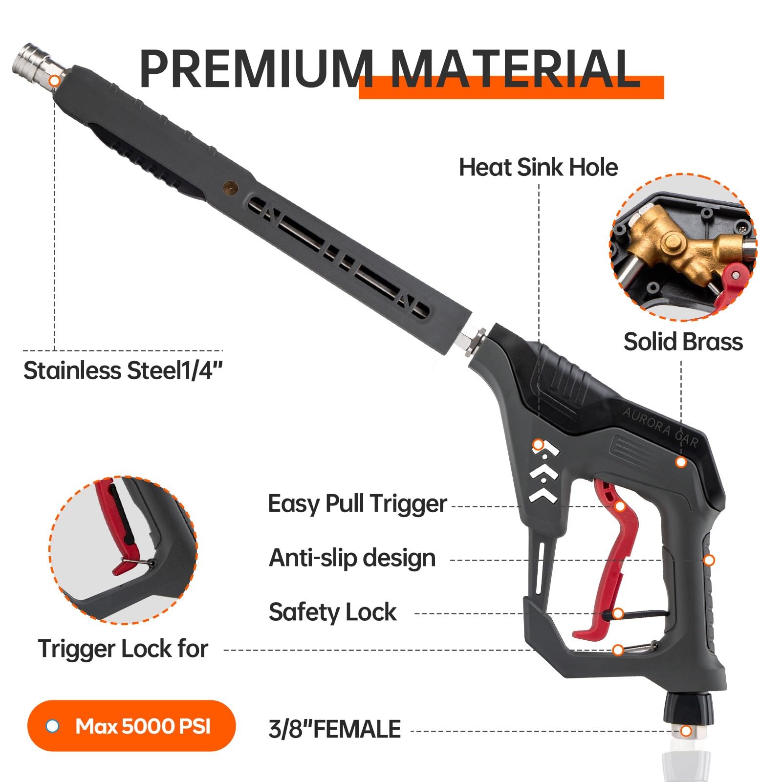 New Pressure Washer Gun with Swivel, Replacement Wand Extension, M22 14mm & 15mm