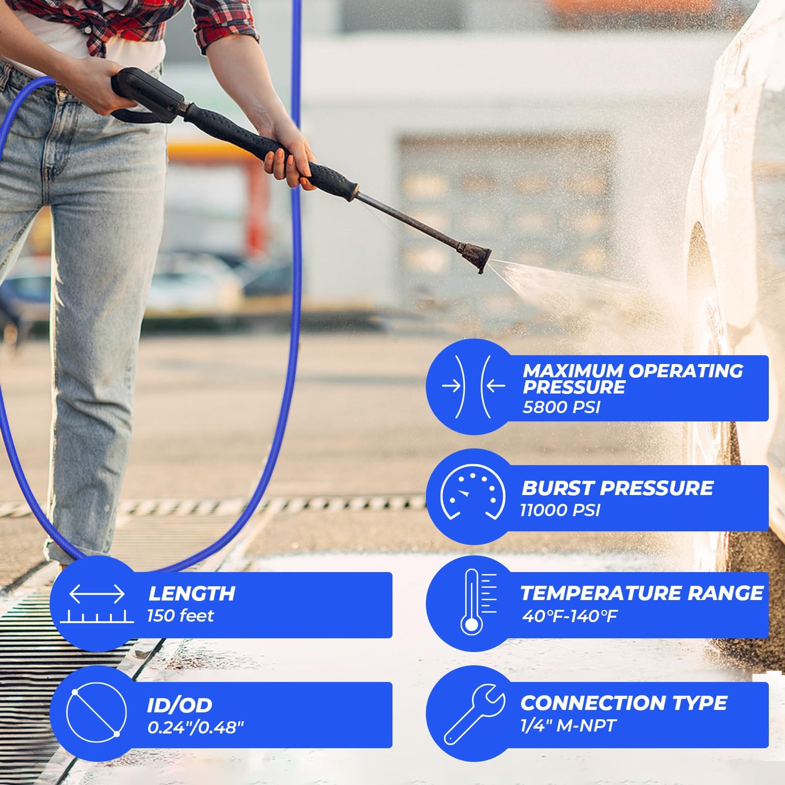 Sewer Jetter Kit for Pressure Washer, 150FT High Pressure Water Hose with 1/4…