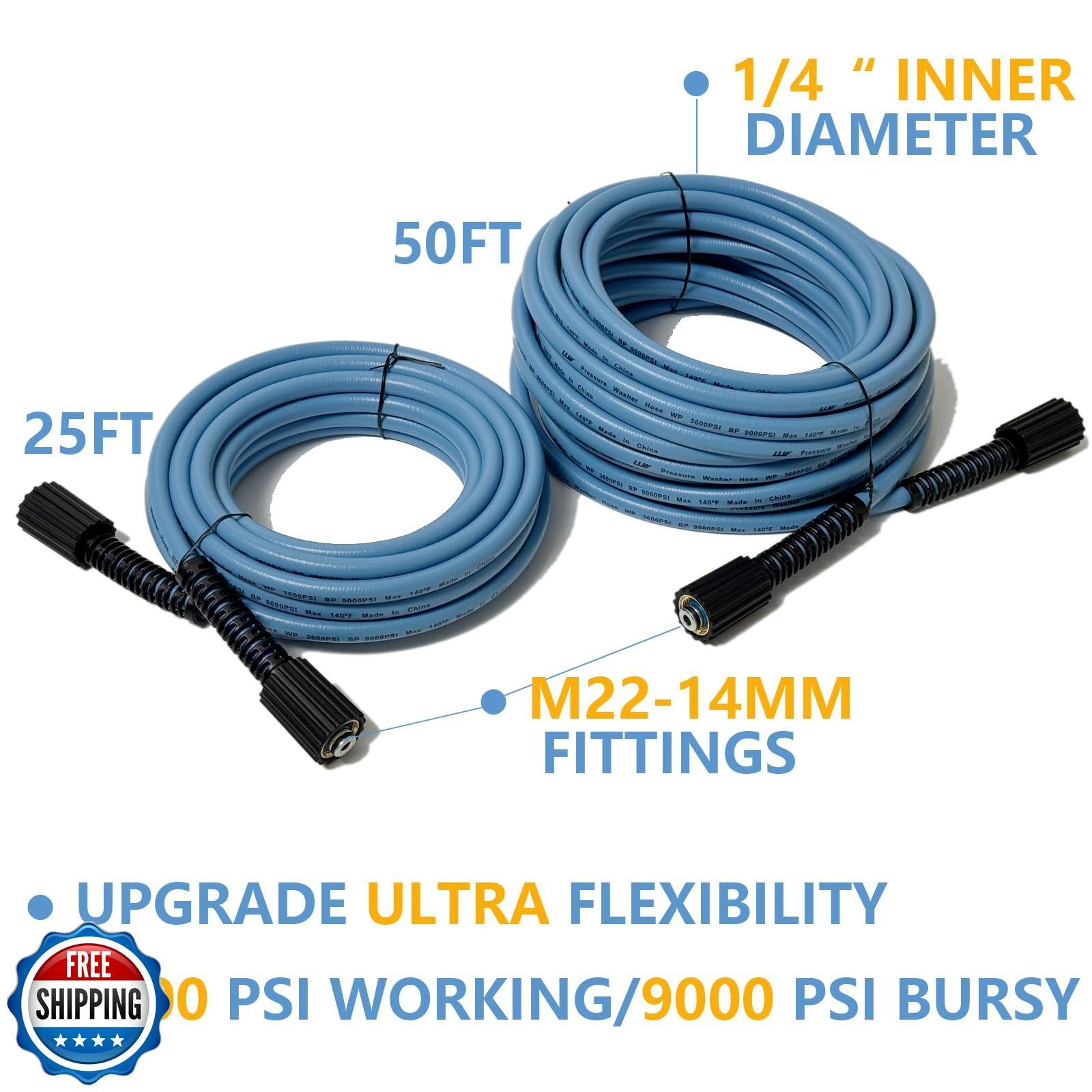 LULUW 25FT 1/4-inch High Pressure Washer Hose,3600PSI M22 14mm Replacement Po