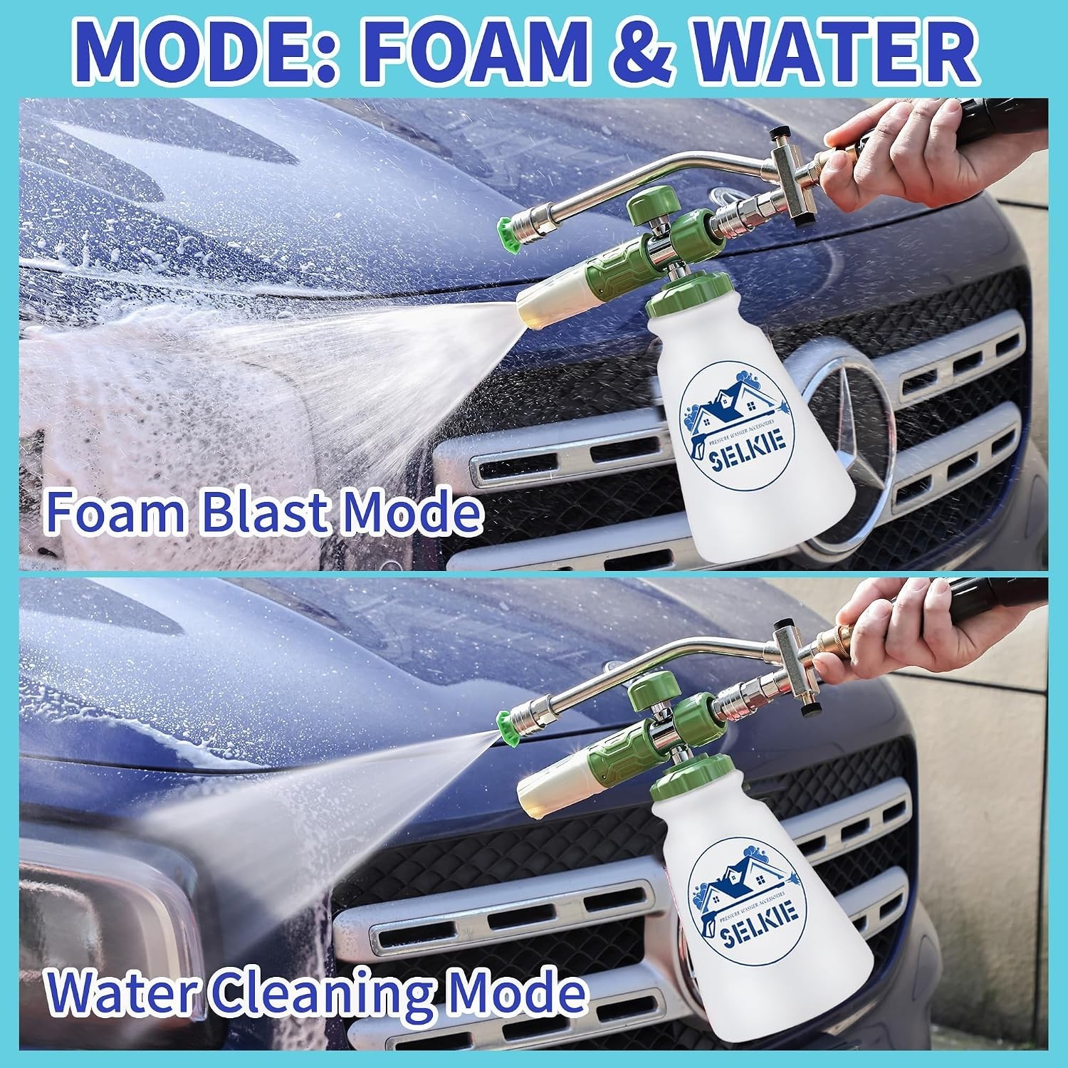 Foam Cannon with Dual Tip Attachment, Adjustable Pressure Washer Foam Blaster