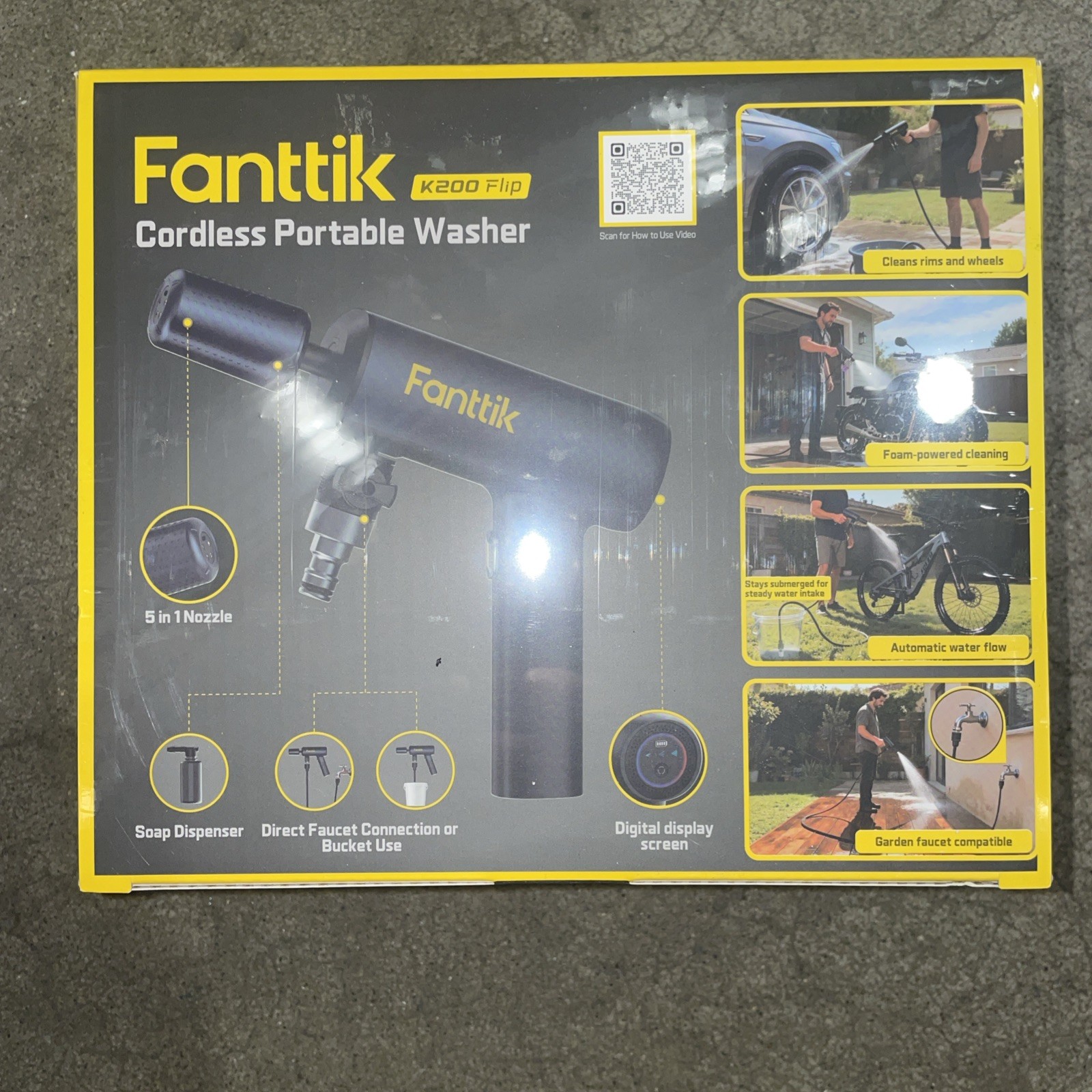 Fanttik K200 Flip Cordless Portable Pressure Washer Gun 5-in-1 Nozzle Hose