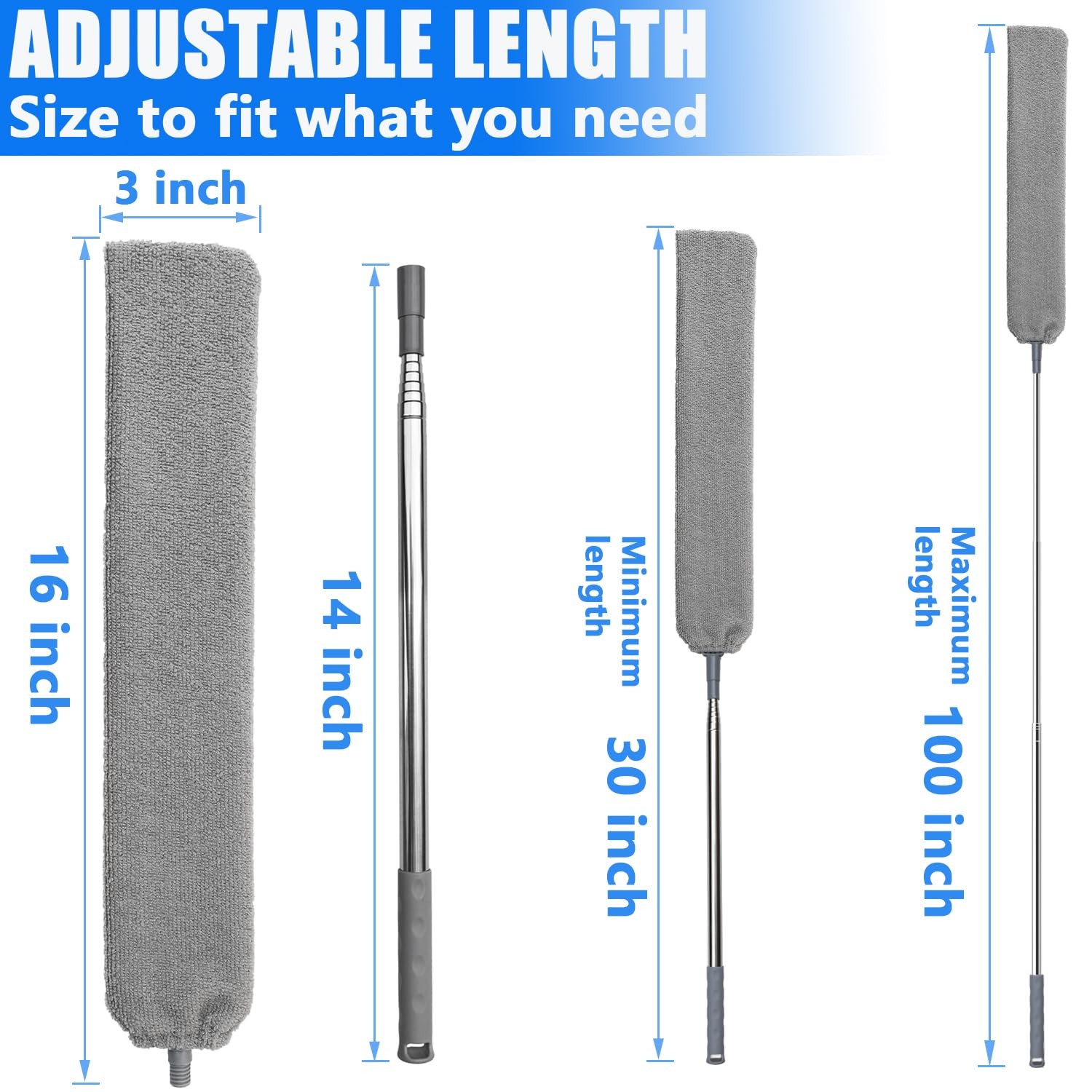 100″ Retractable Gap Dust Cleaner Cleaning Tools, Under 100 inches, Gray