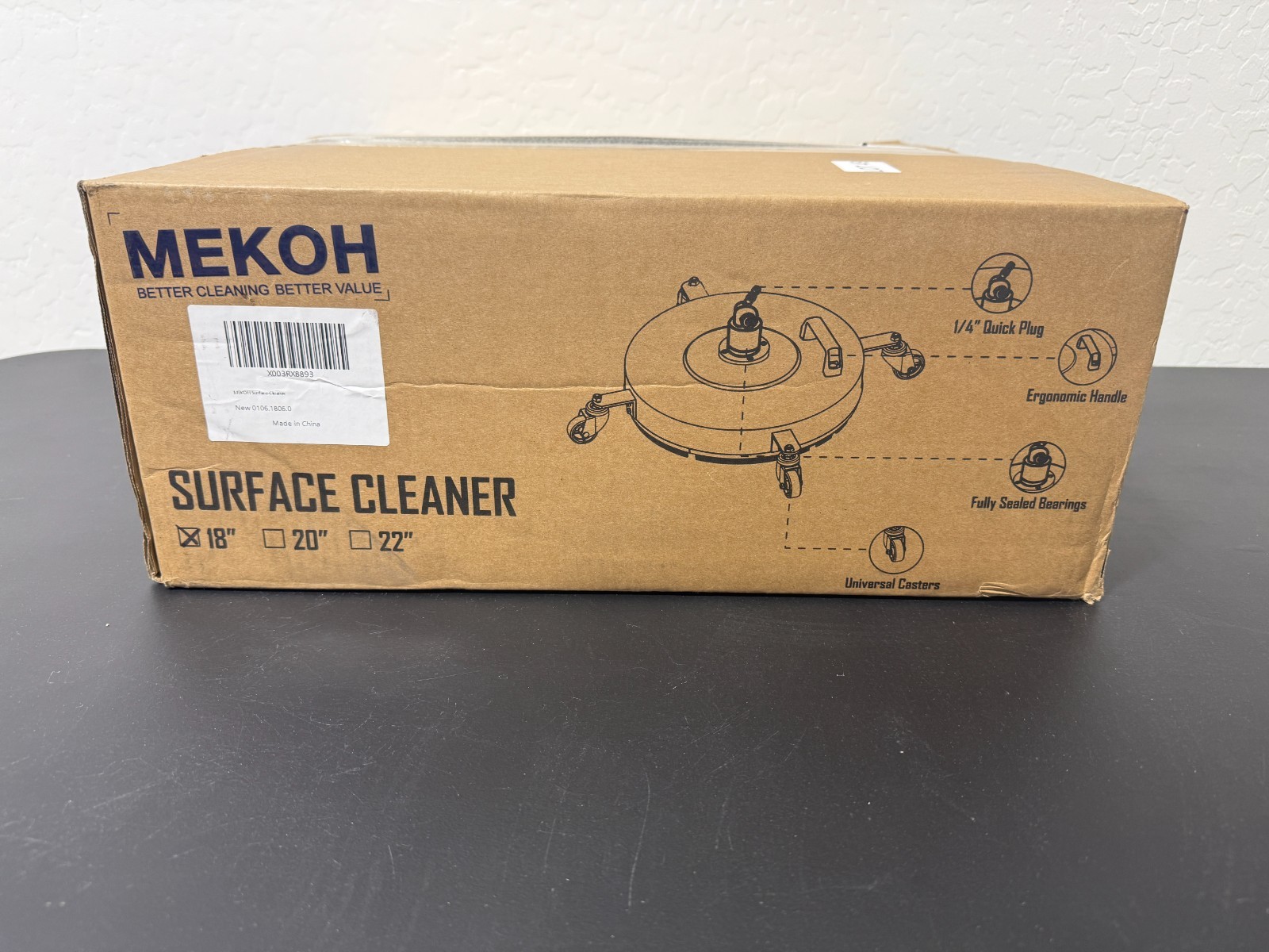 MEKOH 18″ Pressure Washer Surface Cleaner 4500 PSI，4 Wheels Stainless Steel Powe