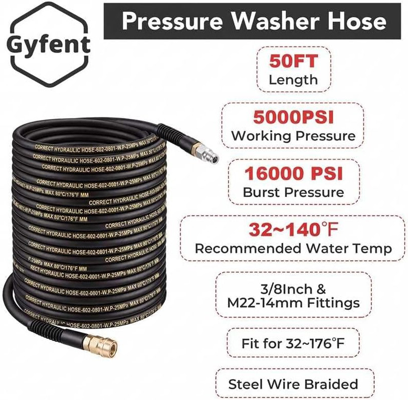 Pressure Washer Gun and Hose Kit, 3/8″ 50Ft Pressure Washer Hose with Pressure W