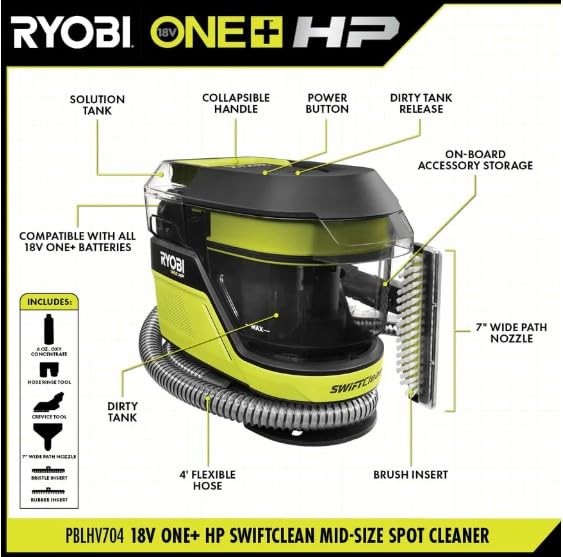 RYOBI HP 18V Brushless Cordless SWIFTClean Mid-Size Spot Cleaner (Tool Only)