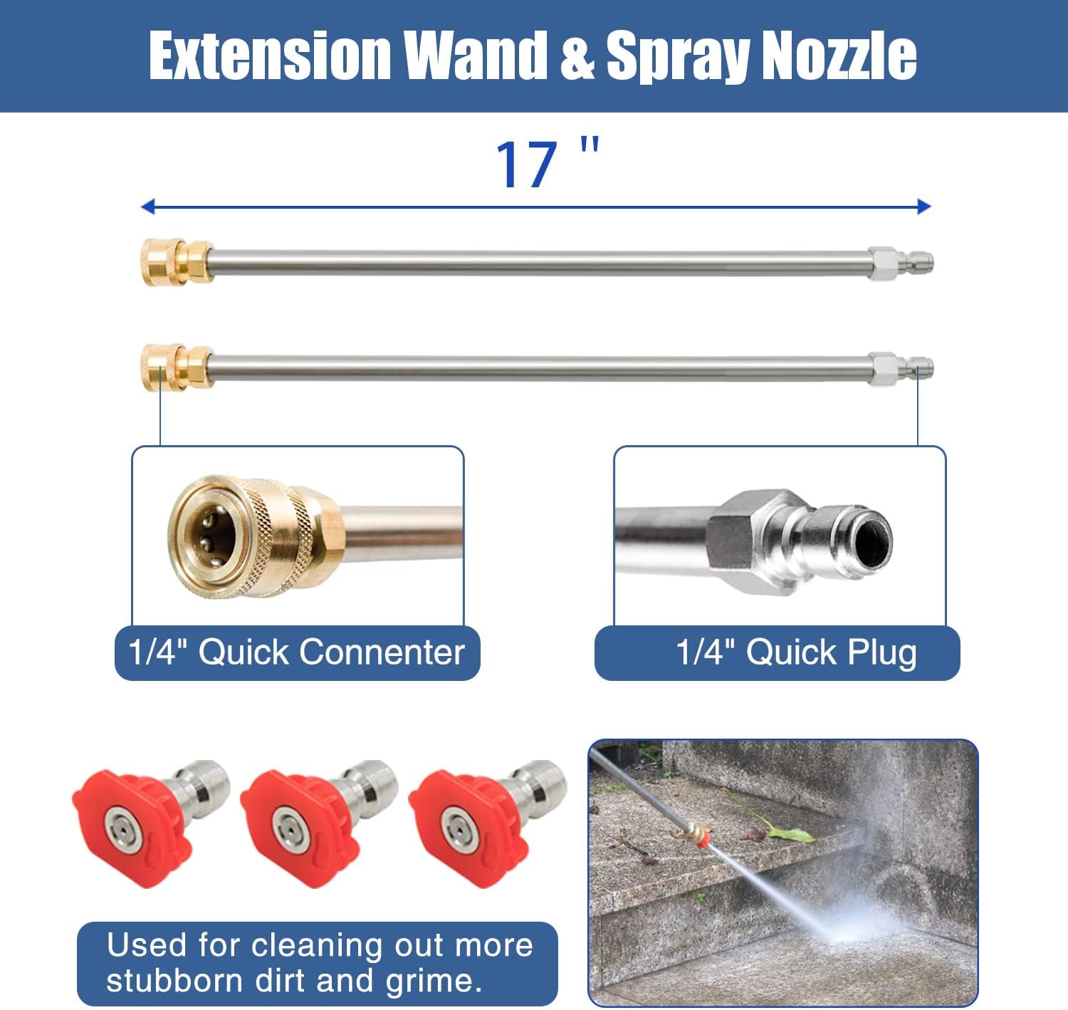 16″ Pressure Washer Surface Cleaner with 4 Wheels, Stainless Steel Housing, 1/4″