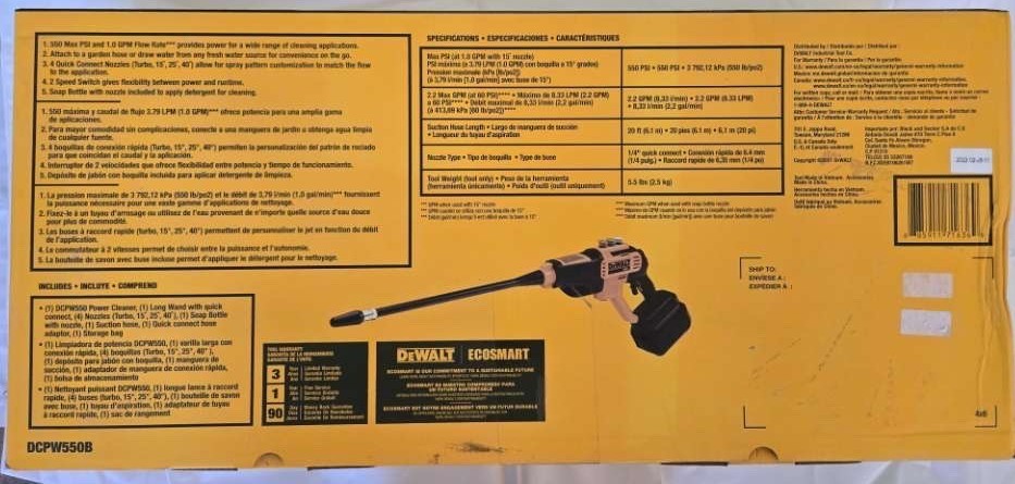 Dewalt 500PSI Power Cleaner Pressure Washer Tool Only DCPW550B NEW