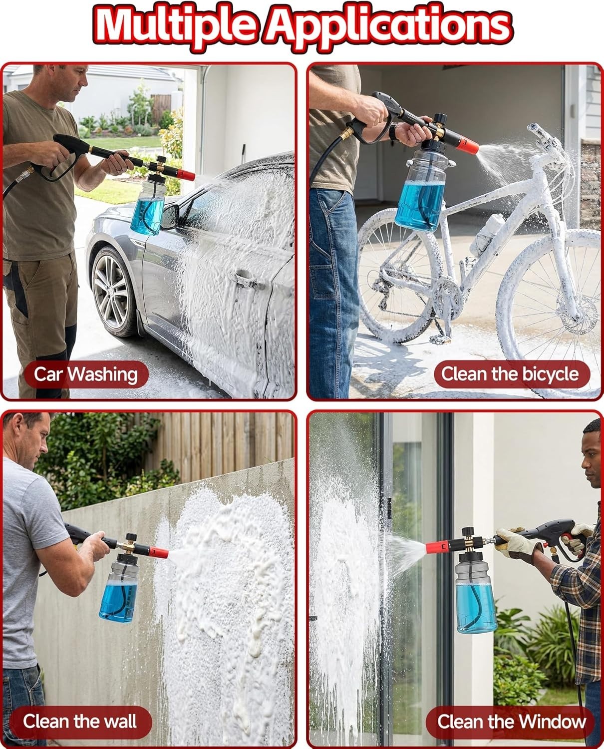 Pressure Washer Foam Cannon 1/4″ Quick Connector Adjustable Soap Car Wash