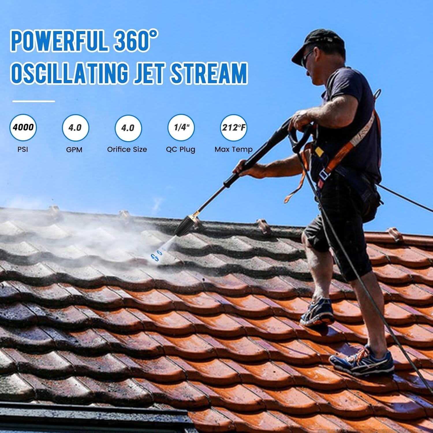 4000 PSI Turbo Pressure Washer Nozzle with Ceramic Core & 360° Rotation