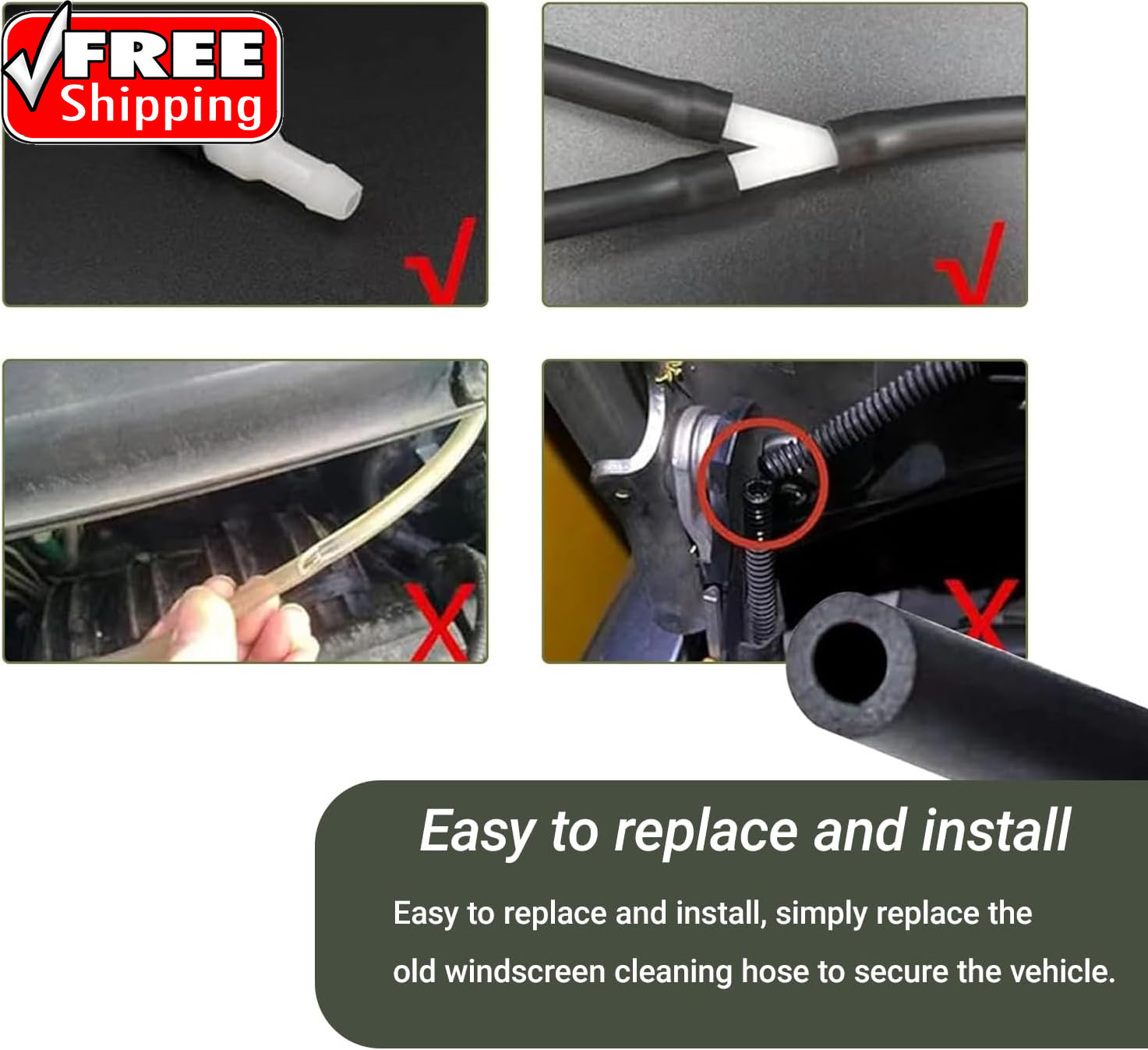 Windshield Washer Hose Kit, 5M Washer Fluid Hose with 12 Pcs Connectors, 2 Fan N