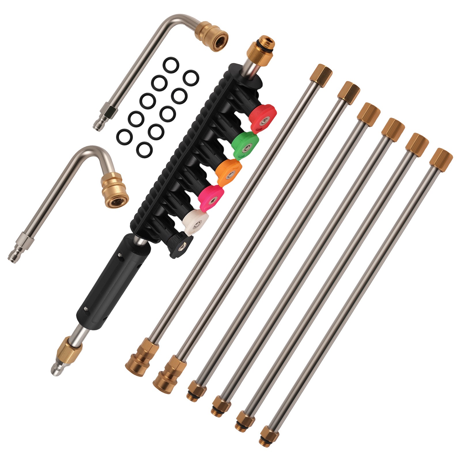 4000PSI Pressure Washer Rod 8FT 6 Tips 30° 90° Curved Wand Extension Kit