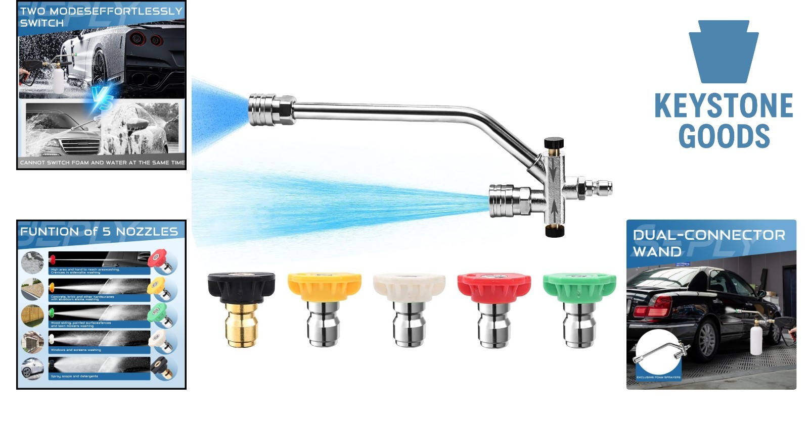 Dual-Connector Foam Cannon for Pressure Washers with 5 Nozzles