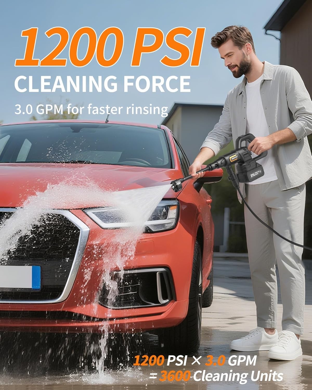 Cordless 1200 PSI Portable Washer with 23FT Hose for Versatile Cleaning Tasks
