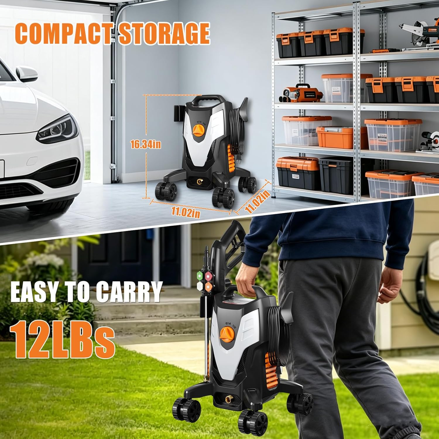 Electric Pressure Washer 4500PSI 2.8 GPM High Pressure Washer with Anti-Tipping