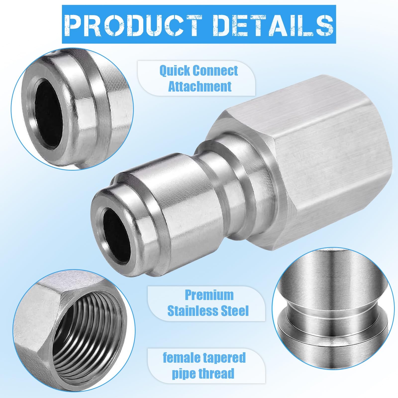 2Pcs Pressure Washer Coupler – Stainless Steel 1/4″ or 3/8″ Quick Connect Plu…