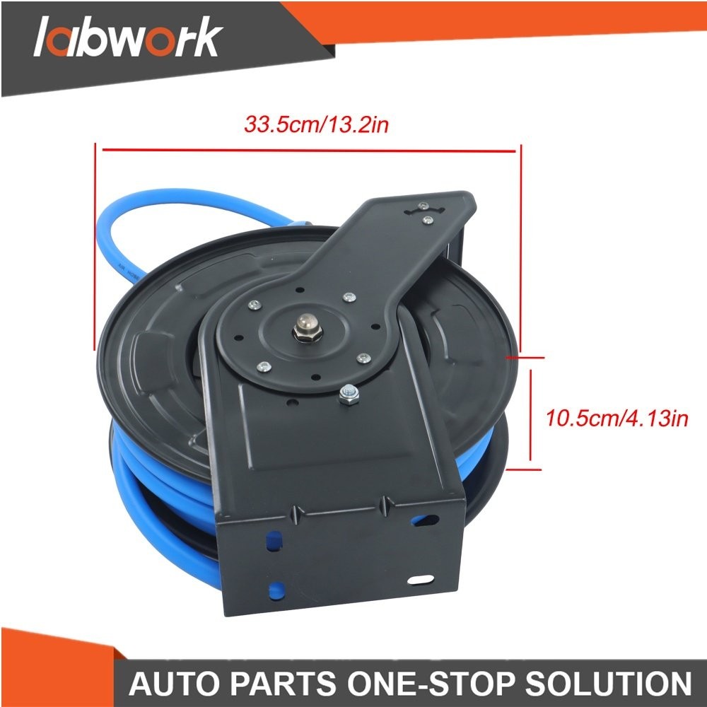 Labwork Double Arm Hose Reel With 1/2” x 50′ Premium Rubber Hose Retractable