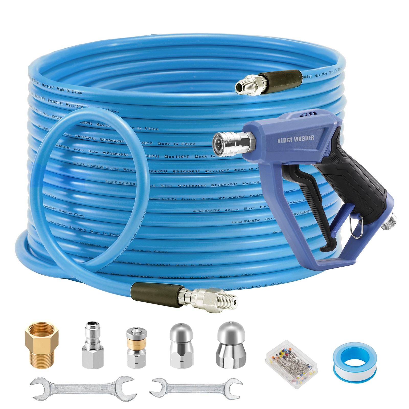 Sewer Jetter Kit for Pressure Washer 150FT, 3600 PSI Drain Cleaning Hose with…
