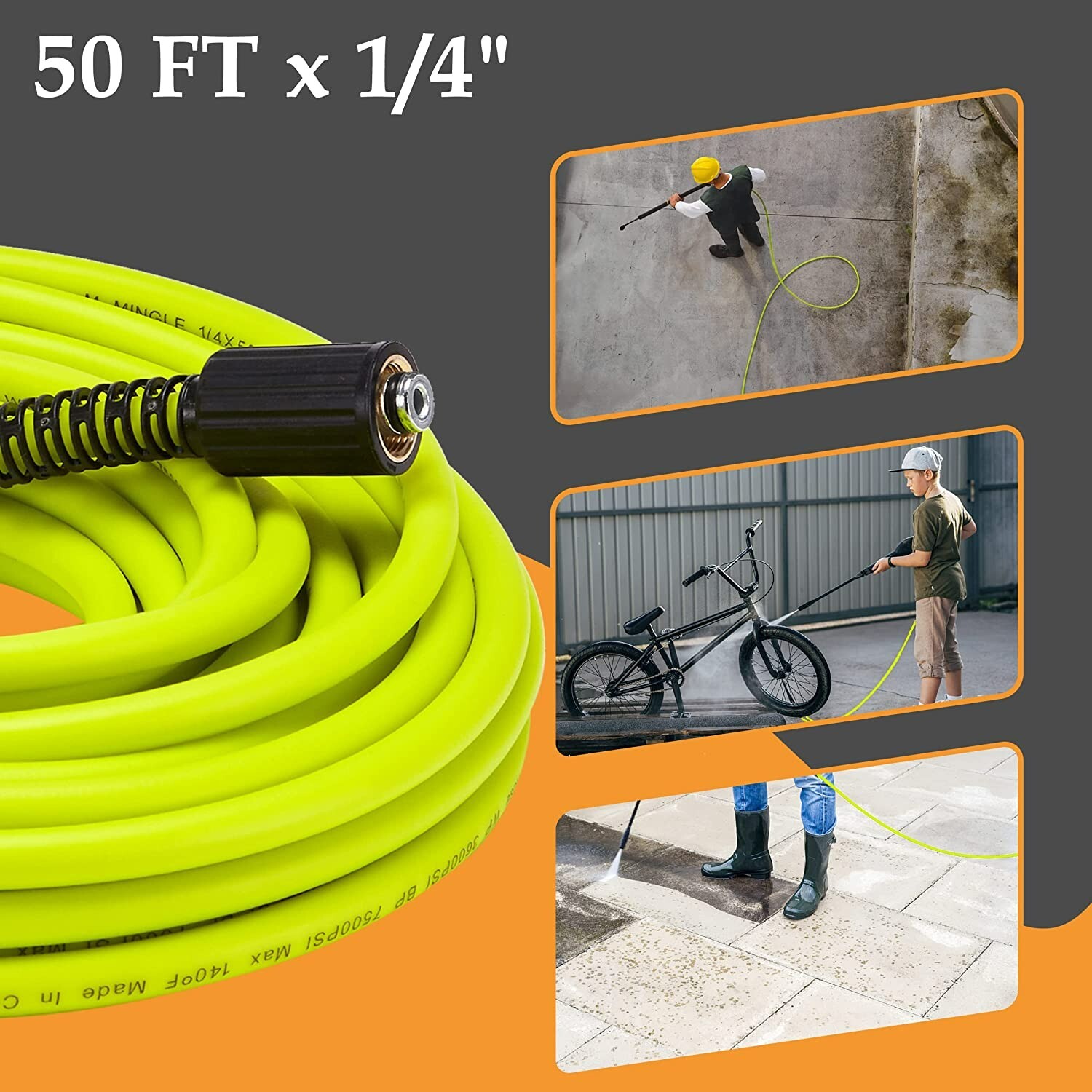 50 FT Pressure Washer Hose 1/4″ Replacement Power Wash Hose with Quick Connect