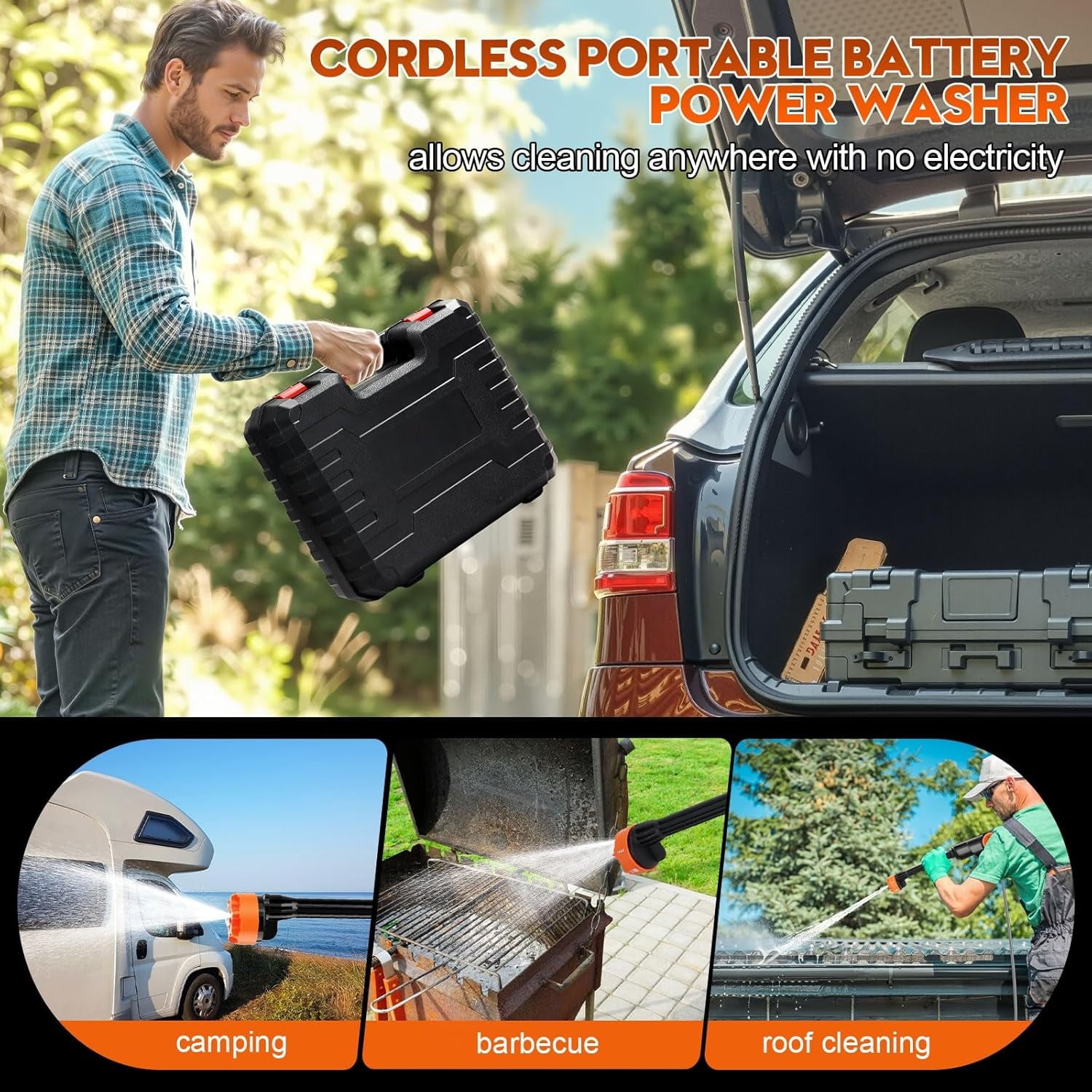 Tanbaby RB-005 Cordless Pressure Washer, 970 PSI, 1.5 GPM, 550W Brushless Motor,