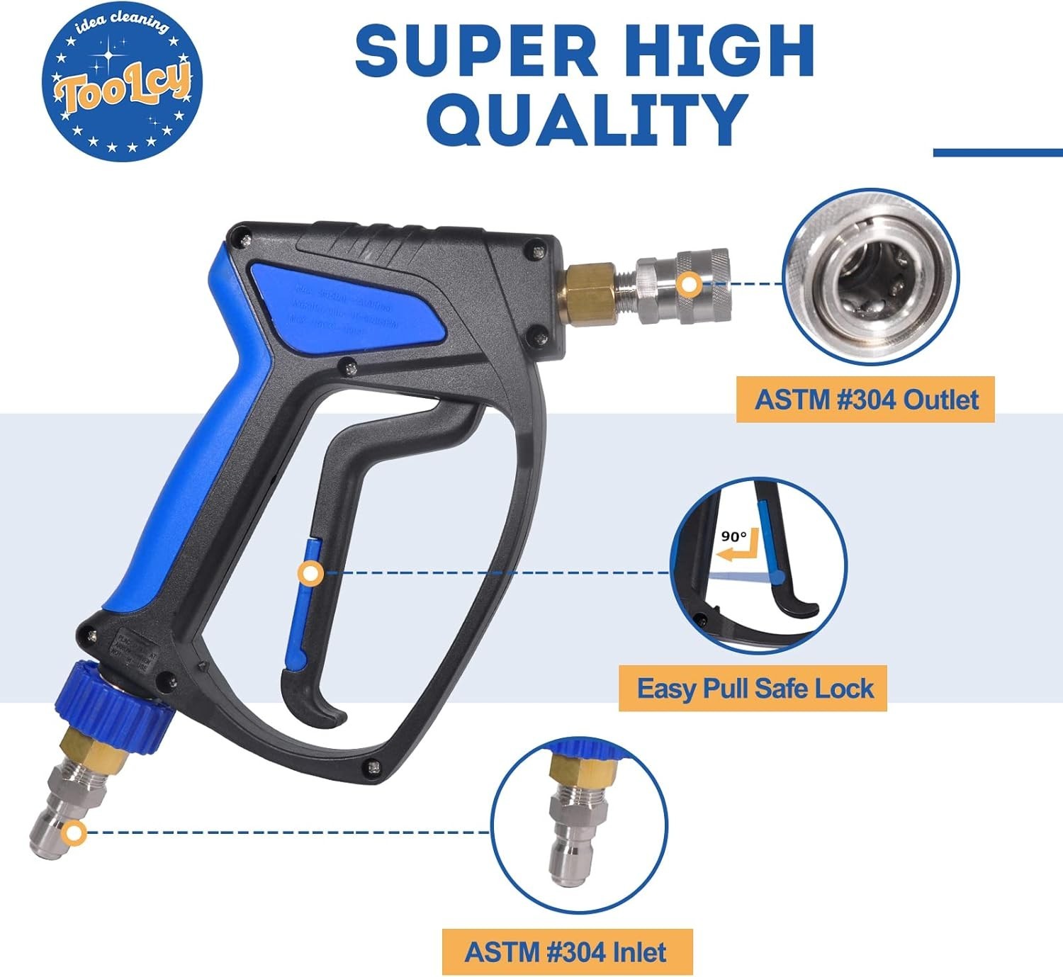 TOOLCY 5000 PSI Pressure Washer Short Gun, Stainless Steel 1/4” Quick Connector