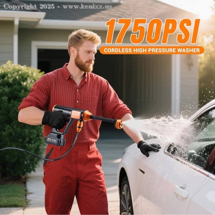 Cordless High Pressure Washer with Brushless Motor 2 * 4.0Ah Battery 6-in-1 Nozz
